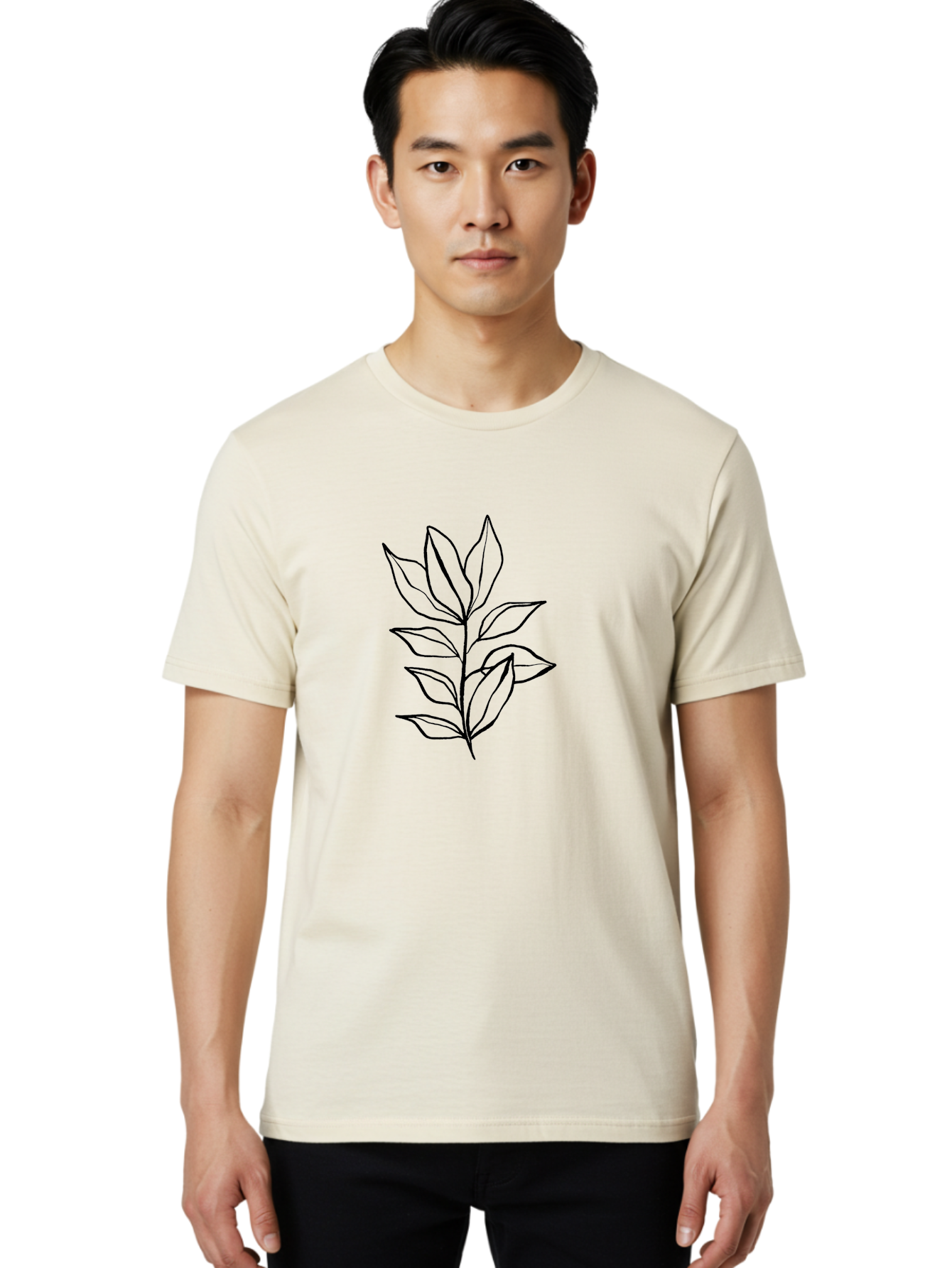 Leaves-4 Men'S Graphic Tee, 100% Cotton, Comfortable Casual Summer Wear, Machine Washable, Simple Leaf Design, Minimalist Art, Black Outline, Leaves, Foliage, Botanical Illustration, Simple Graphics, Modern Art - Aaa453 18