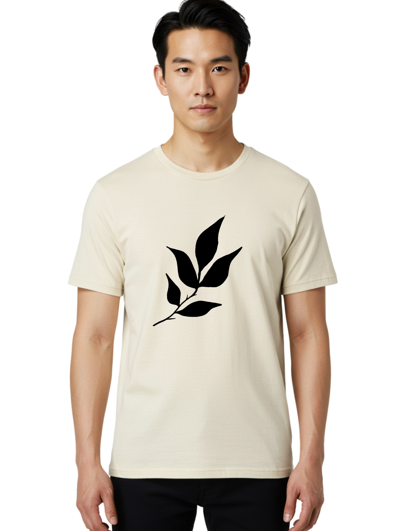 Leaves-8 Men'S Graphic Tee, 100% Cotton, Comfortable Casual Summer Wear, Machine Washable, Black Leaves On Branch, Leaf Silhouette, Minimalist Design, Simple Graphics, Black And Green, Nature Elements, Botanical Illustration, Leaf Graphic - Aaa457 18