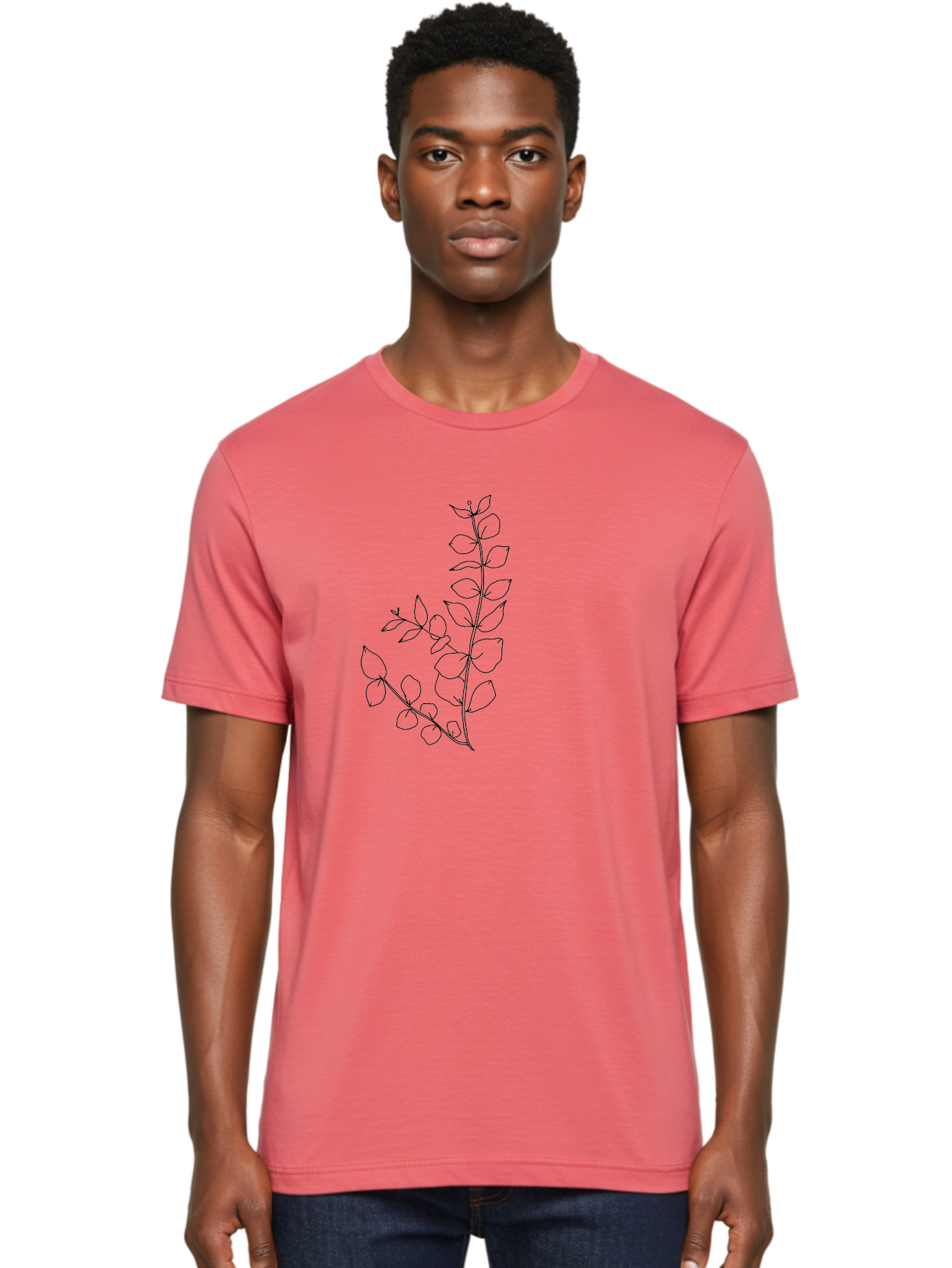 Leaves Men'S Graphic Tee, 100% Cotton, Comfortable Casual Summer Wear, Machine Washable, Hand-Drawn Illustration, Leafy Stem, Simple Line Art, Minimalist Design, Botanical Elements, Delicate Pattern, Natural Motifs - Aaa458 22
