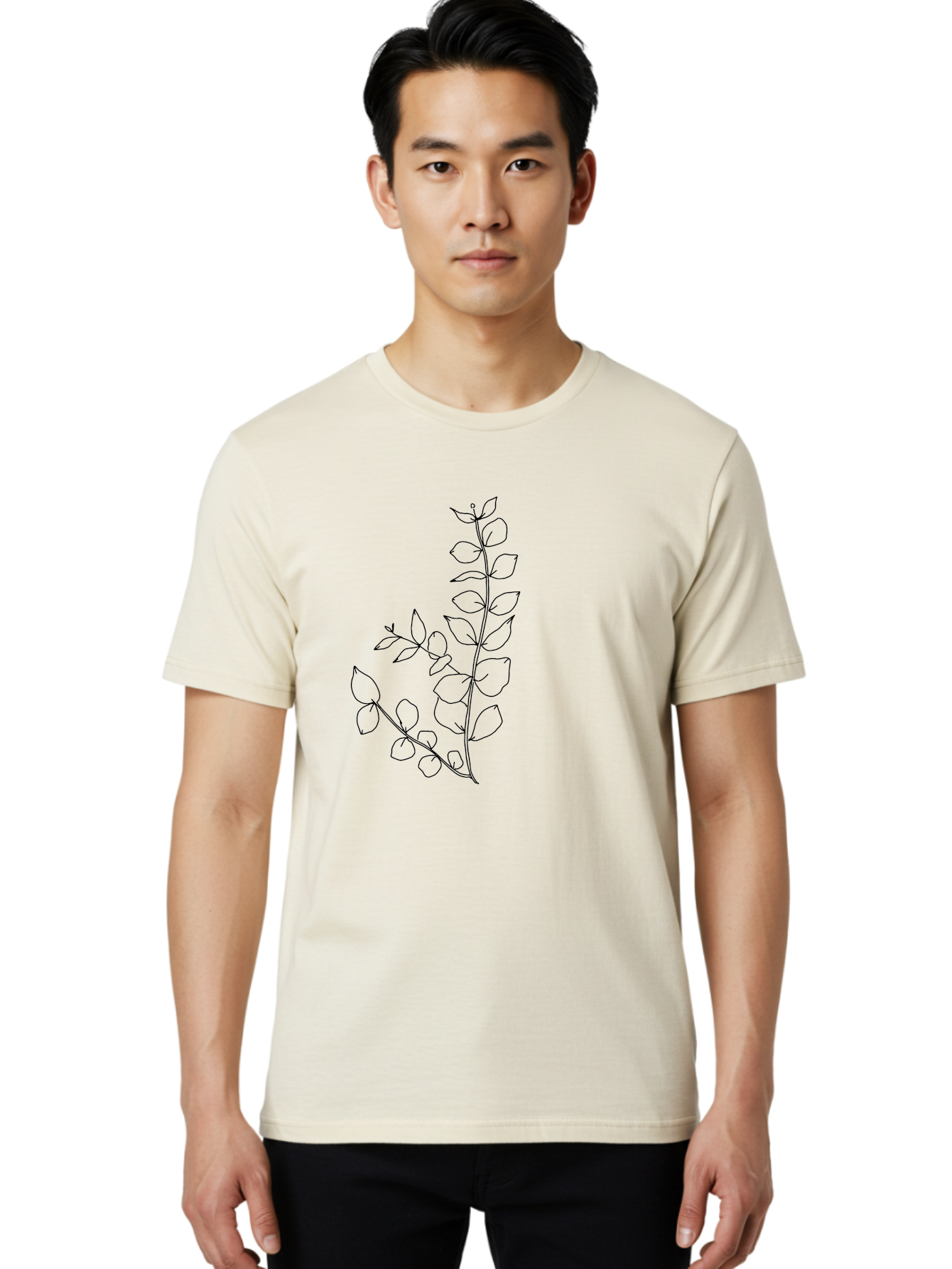 Leaves Men'S Graphic Tee, 100% Cotton, Comfortable Casual Summer Wear, Machine Washable, Hand-Drawn Illustration, Leafy Stem, Simple Line Art, Minimalist Design, Botanical Elements, Delicate Pattern, Natural Motifs - Aaa458 14