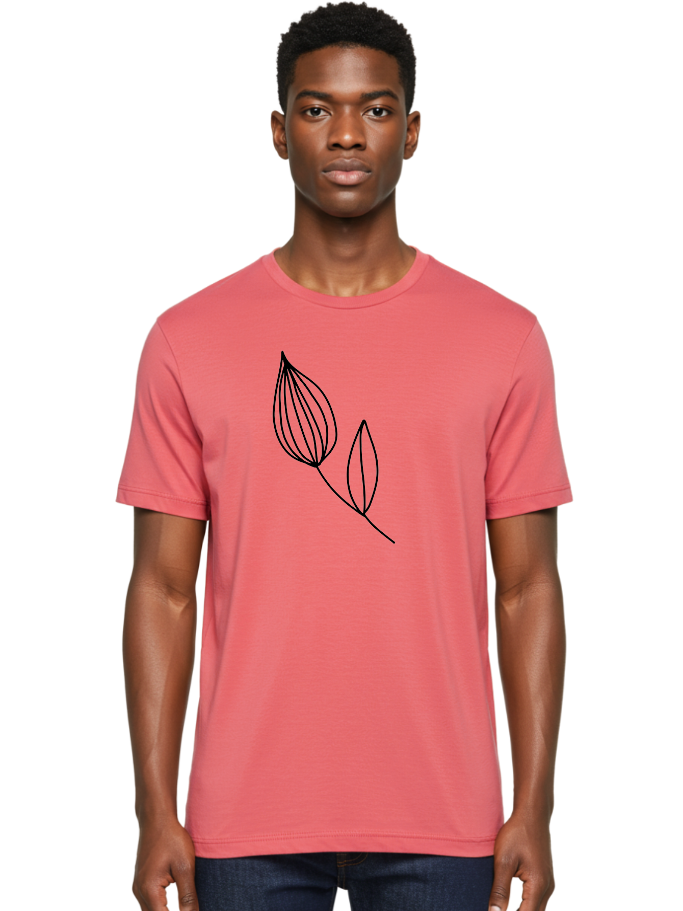 Line-Drawing-Leaves Men'S Graphic Tee, 100% Cotton, Comfortable Casual Summer Wear, Machine Washable, Minimalist Design, Leafy Stem, Simple Lines, Botanical Illustration, Modern Art, Contemporary Style, Black And Green - Aaa459 6