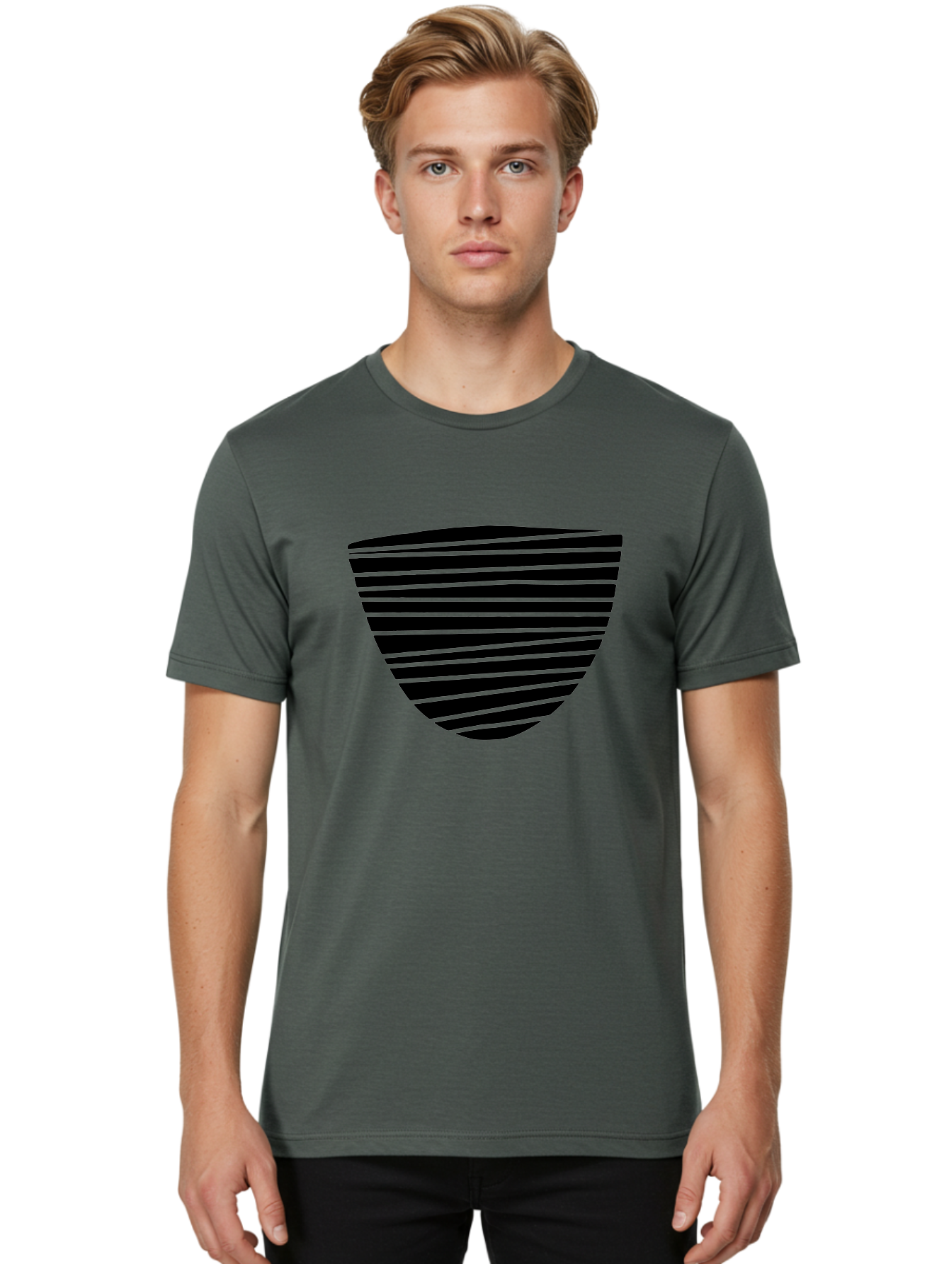 Shield-Icon Men'S Graphic Tee, 100% Cotton, Comfortable Casual Summer Wear, Machine Washable, Shield Icon, Black And Green Stripes, Modern Design, Graphic Element, Security Symbol, Protection Logo, Striped Pattern, Simple Shape - Aaa485 4