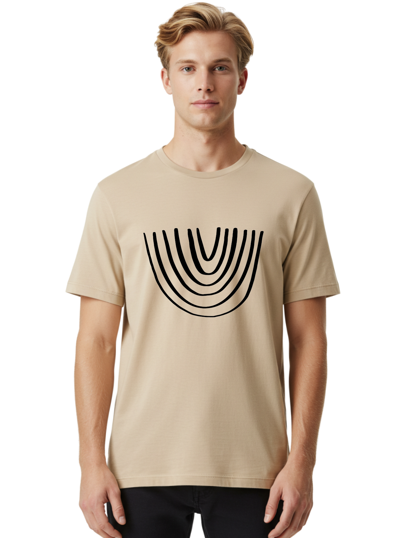 Stacked-Arches Men'S Graphic Tee, 100% Cotton, Comfortable Casual Summer Wear, Machine Washable, Black Arches, Curved Lines, Minimalist Design, Simple Shapes, Abstract Art, Geometric Pattern, Bold Graphics - Aaa491 28