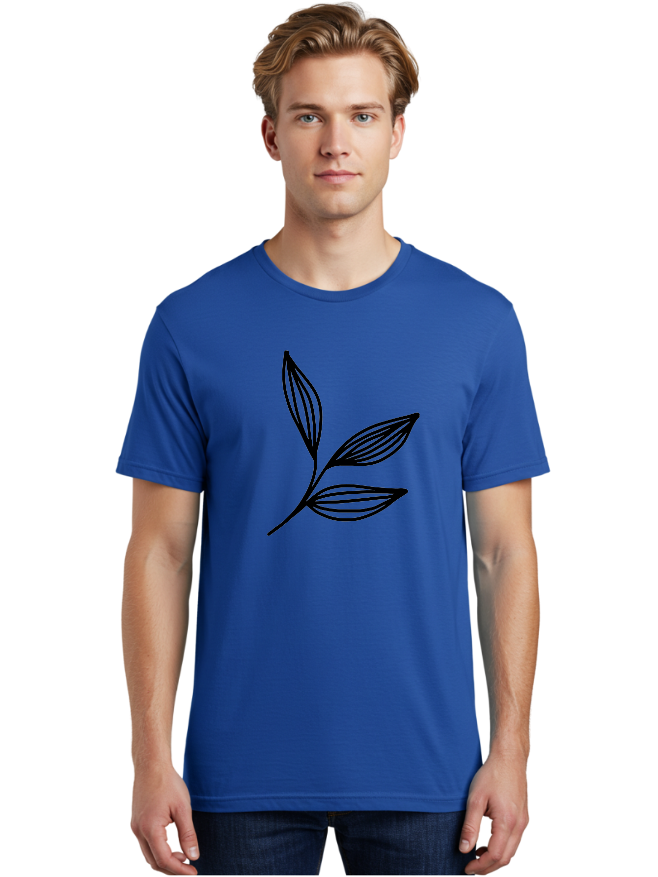 Three-Leaf-Stem Men'S Graphic Tee, 100% Cotton, Comfortable Casual Summer Wear, Machine Washable, Minimalist Leaf Design, Simple Line Art, Botanical Illustration, Three Leaves, Black Outline, Natural Theme, Eco-Friendly, Organic Shape - Aaa498 26