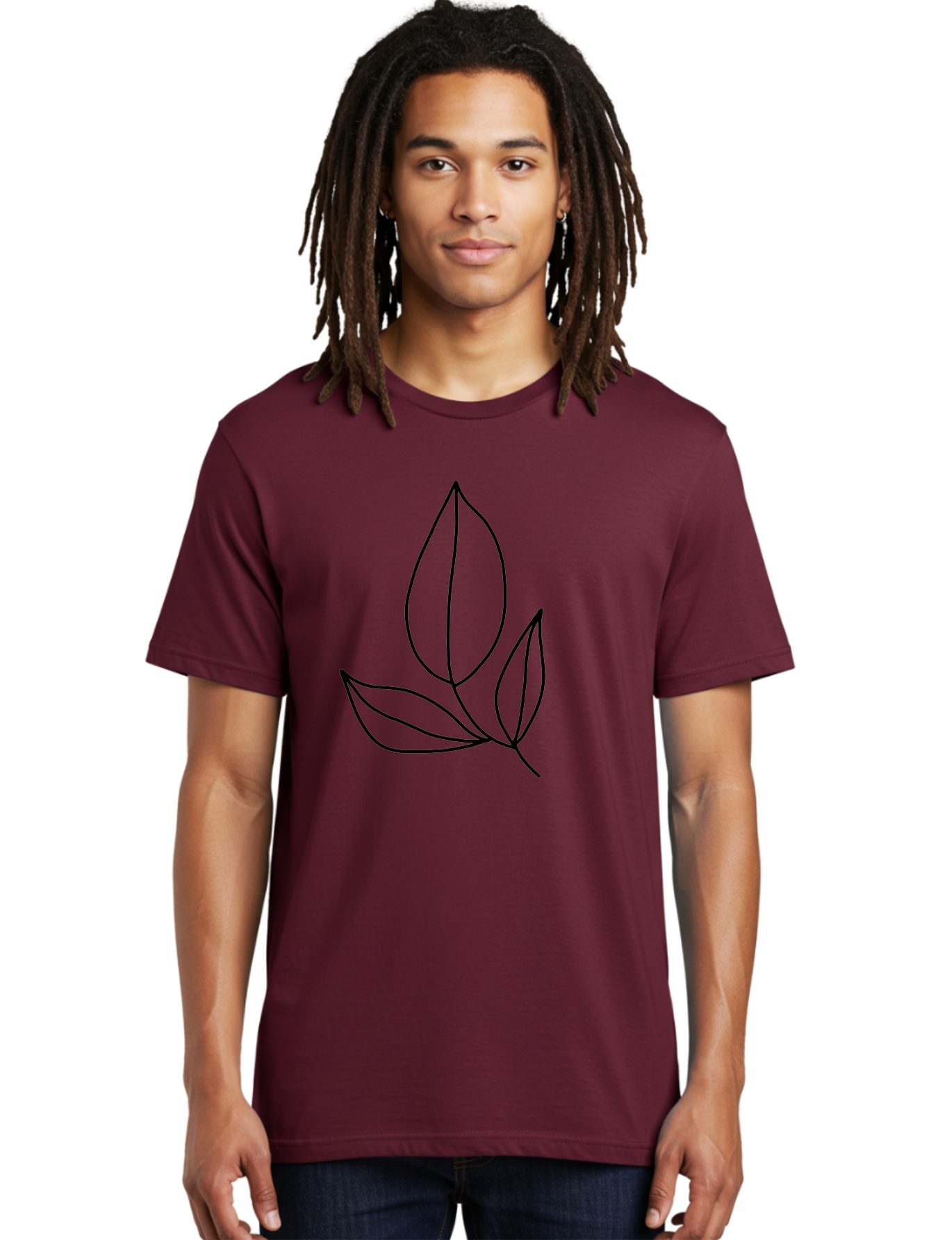 Three-Leaves Men'S Graphic Tee, 100% Cotton, Comfortable Casual Summer Wear, Machine Washable, Simple Leaf Design, Minimalist Art, Leaf Illustration, Black Lines, Leaf Silhouettes, Nature-Inspired Graphics, Botanical Art, Clean Lines, - Aaa500 14