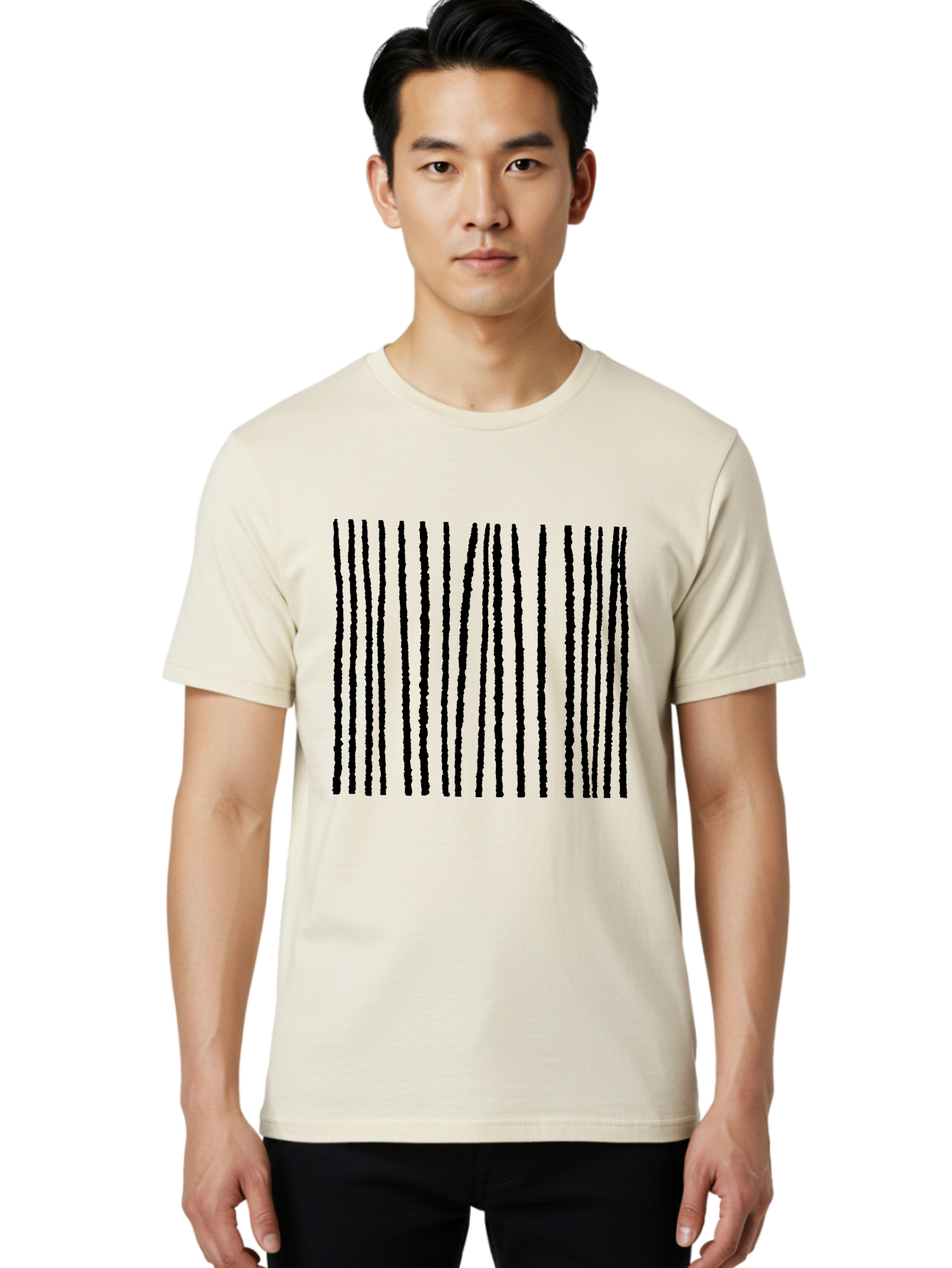 Vertical-Black-Lines Men'S Graphic Tee, 100% Cotton, Comfortable Casual Summer Wear, Machine Washable, Barcode Pattern, Black Stripes, Rough Texture, Vertical Lines, Code Design, Identification Label, Scannable Code, Product Labeling - Aaa504 30
