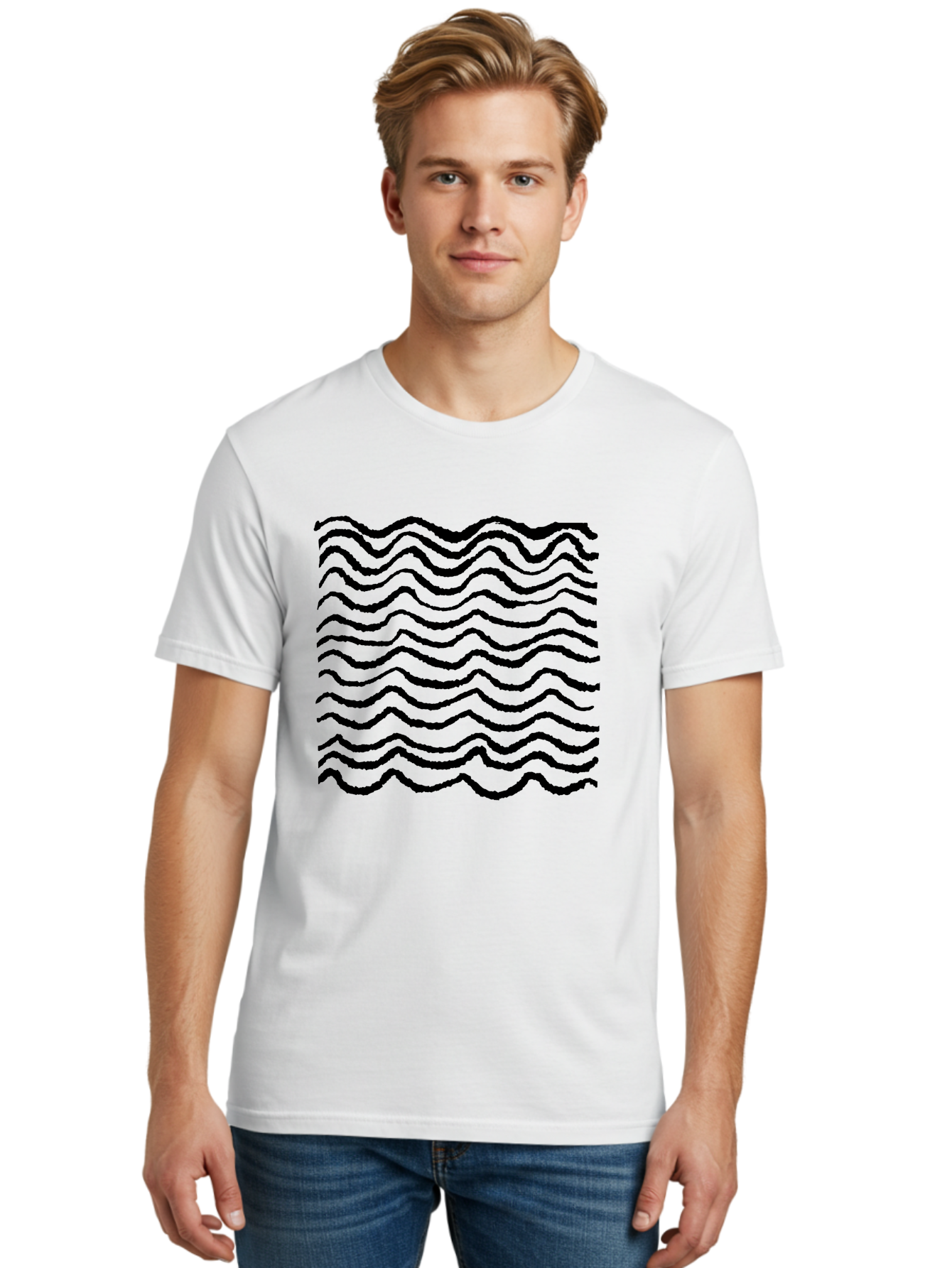 Wavy-Lines-Pattern Men'S Graphic Tee, 100% Cotton, Comfortable Casual Summer Wear, Machine Washable, Wavy Lines, Black Lines, Fluid Patterns, Abstract Design, Wavy Shapes, Modern Art, Graphic Elements, Dynamic Curves - Aaa508 10
