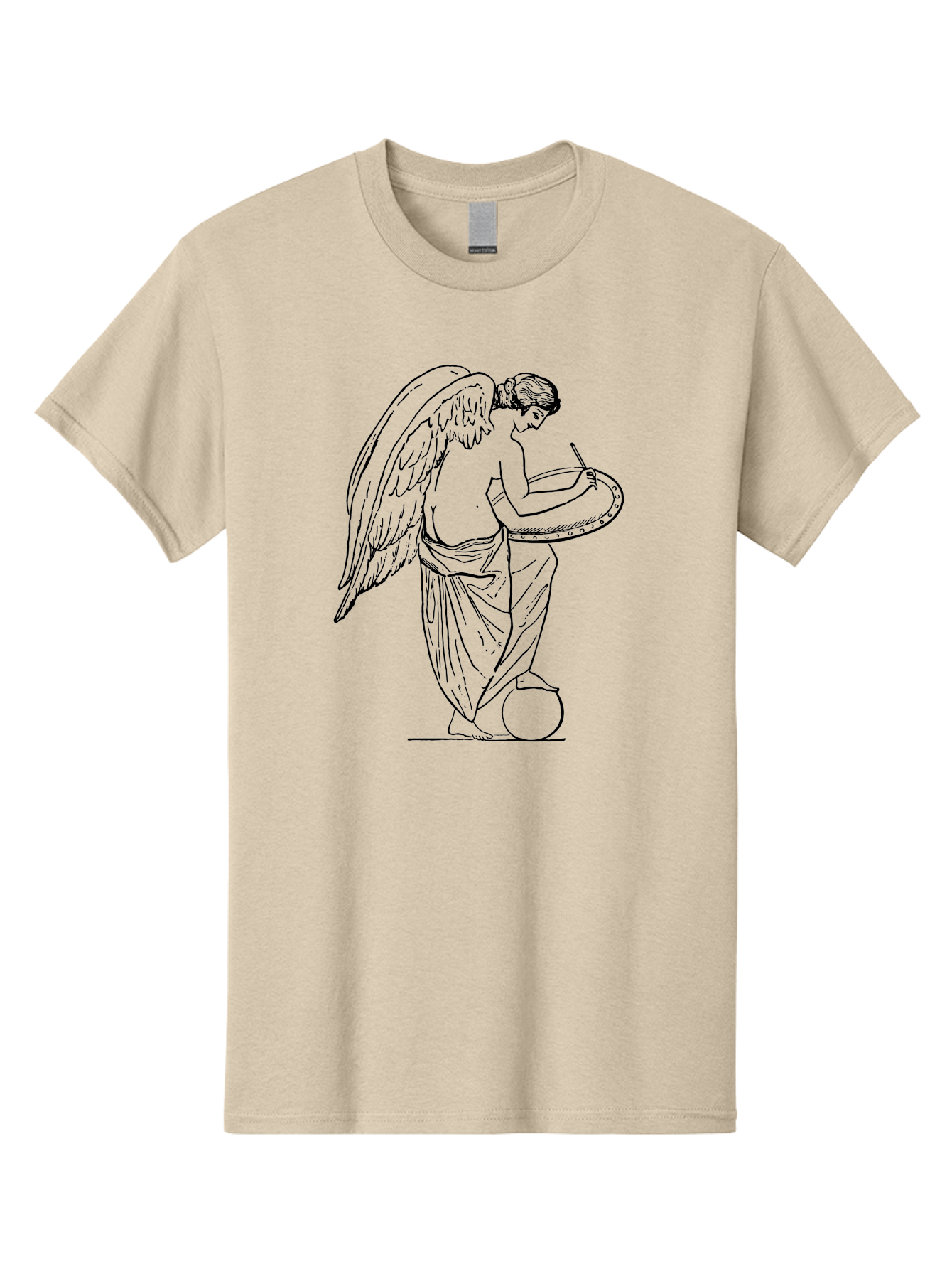 Angel-Playing-Tambourine Men'S Graphic Tee, 100% Cotton, Comfortable Casual Summer Wear, Machine Washable, Angel Playing Drum, Heavenly Music, Divine Art, Classical Illustration, Ethereal Beauty, Artistic Expression, Mythical Being, - Aaa513 27