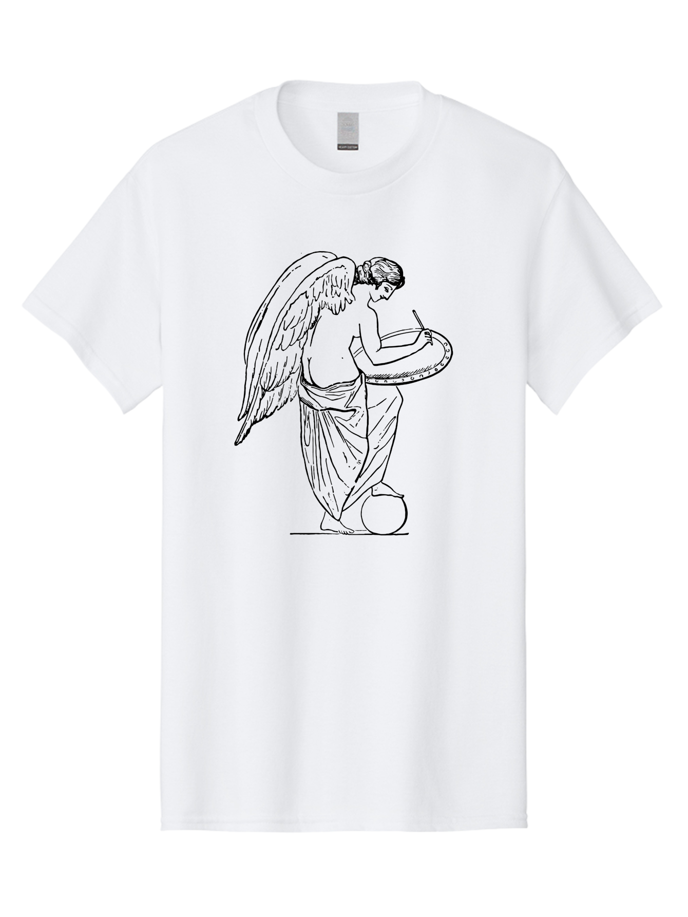Angel-Playing-Tambourine Men'S Graphic Tee, 100% Cotton, Comfortable Casual Summer Wear, Machine Washable, Angel Playing Drum, Heavenly Music, Divine Art, Classical Illustration, Ethereal Beauty, Artistic Expression, Mythical Being, - Aaa513 25