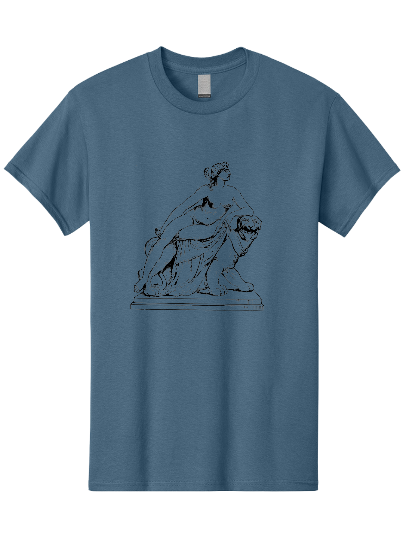 Aphrodite-Riding-Lion Men'S Graphic Tee, 100% Cotton, Comfortable Casual Summer Wear, Machine Washable, Classical Art, Greek Mythology, Female Figure, Lion Statue, Nude Woman, Goddess Aphrodite, Sensual Pose, Elegant Draping, - Aaa514 23
