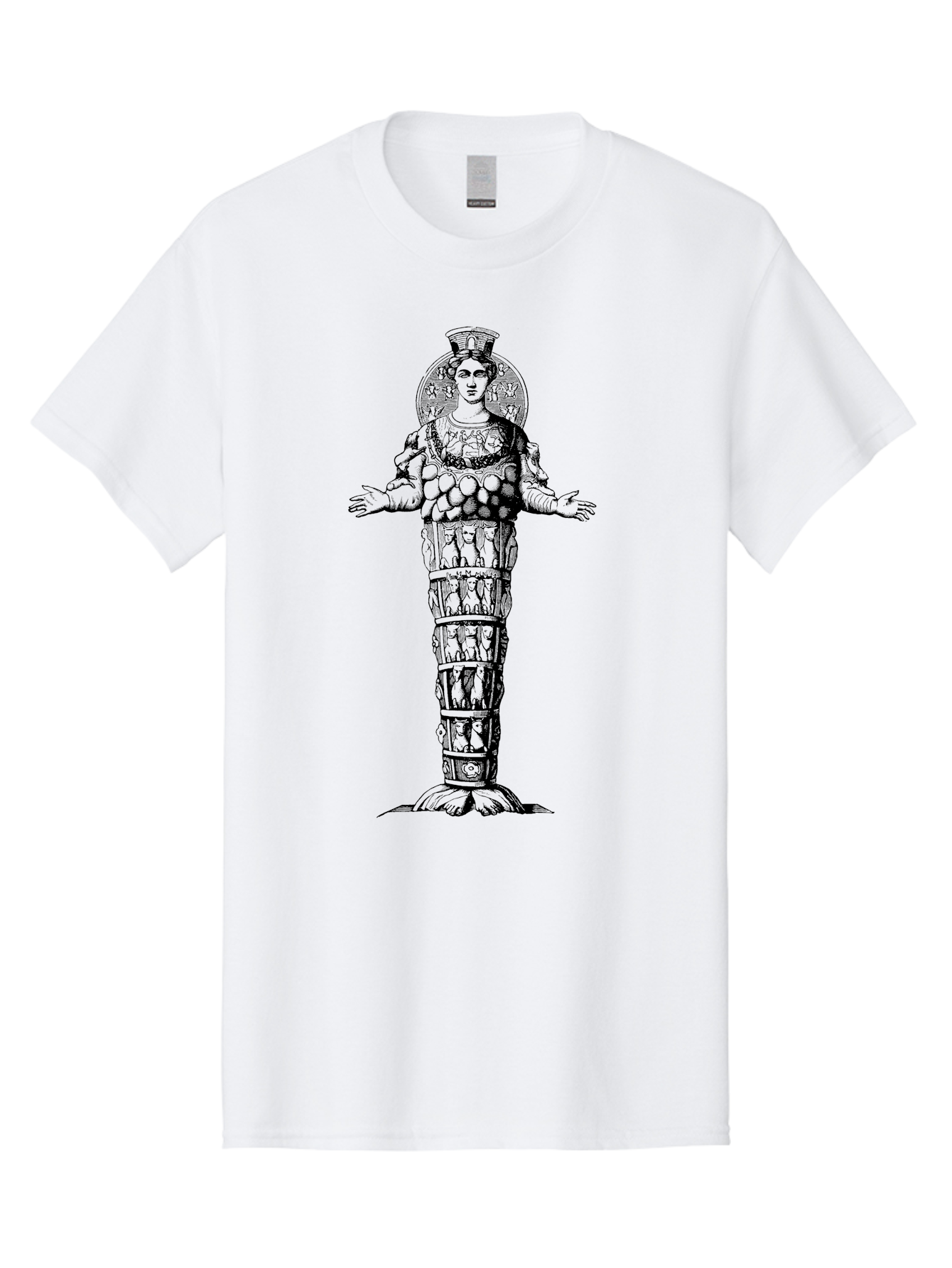 Artemis-Of-Ephesus Men'S Graphic Tee, 100% Cotton, Comfortable Casual Summer Wear, Machine Washable, Ancient Greek Goddess, Ephesian Artemis, Fertility Symbol, Multiple Breasts, Ornate Headdress, Mystical Aura, Historical Artifact, - Aaa516 3