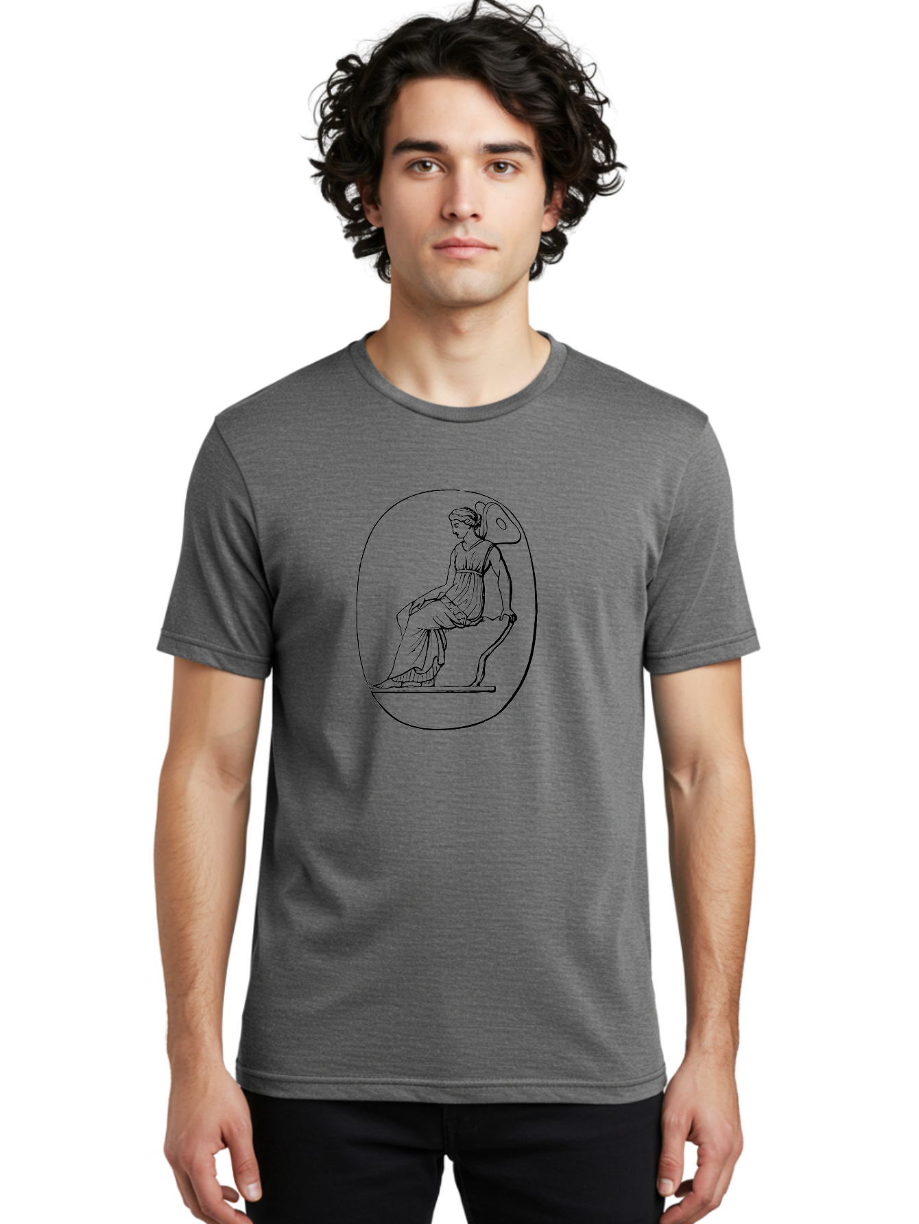 Athena-1 Men'S Graphic Tee, 100% Cotton, Comfortable Casual Summer Wear, Machine Washable, Woman Sitting On Chair, Ancient Greek Style, Classical Art, Feminine Figure, Relaxed Pose, Elegant Design, Minimalist Line Art, - Aaa517 10