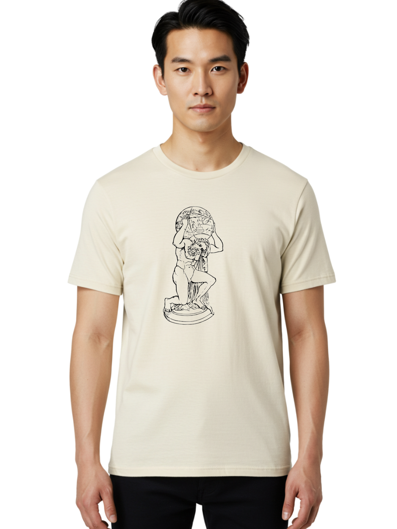 Atlas-Holding-Globe Men'S Graphic Tee, 100% Cotton, Comfortable Casual Summer Wear, Machine Washable, Statue Of Atlas, Greek Mythology, Holding The World, Classical Art, Mythological Figure, Ancient Greek Culture, Symbolic Representation - Aaa519 18