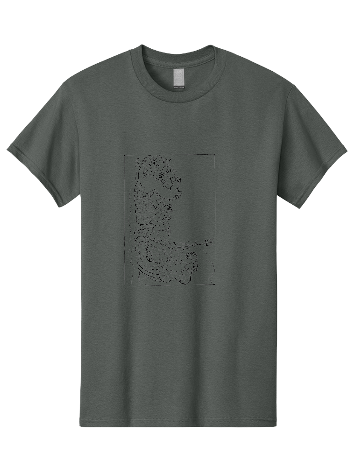 Dragon-Illustration Men'S Graphic Tee, 100% Cotton, Comfortable Casual Summer Wear, Machine Washable, Dragon And Warrior, Mythical Creature, Traditional Art, Intricate Design, Symbolic Figure, Chinese Culture, Fantasy Artwork, Line Drawing - Aaa531 5