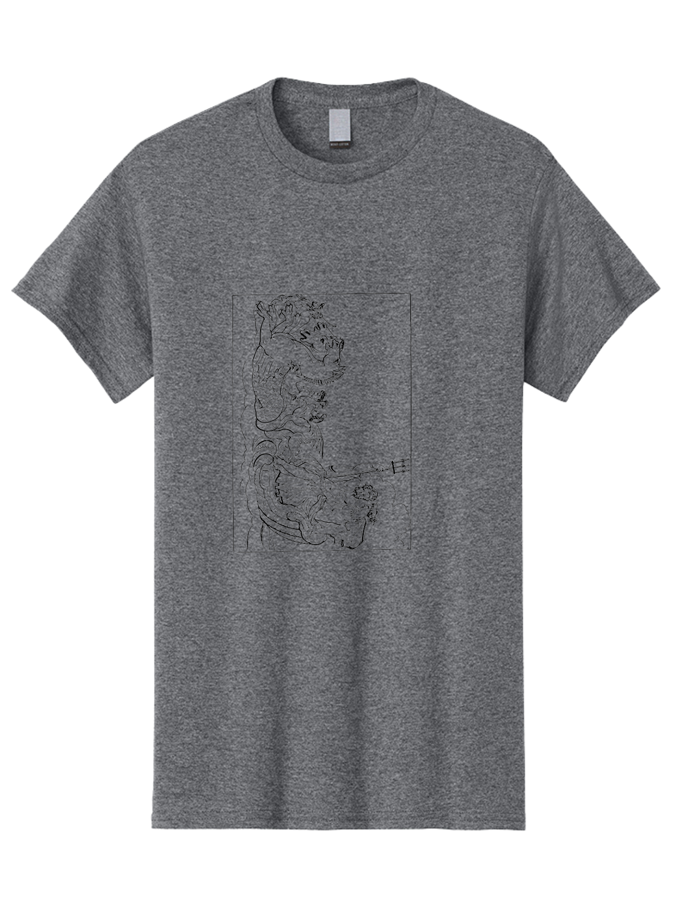 Dragon-Illustration Men'S Graphic Tee, 100% Cotton, Comfortable Casual Summer Wear, Machine Washable, Dragon And Warrior, Mythical Creature, Traditional Art, Intricate Design, Symbolic Figure, Chinese Culture, Fantasy Artwork, Line Drawing - Aaa531 3