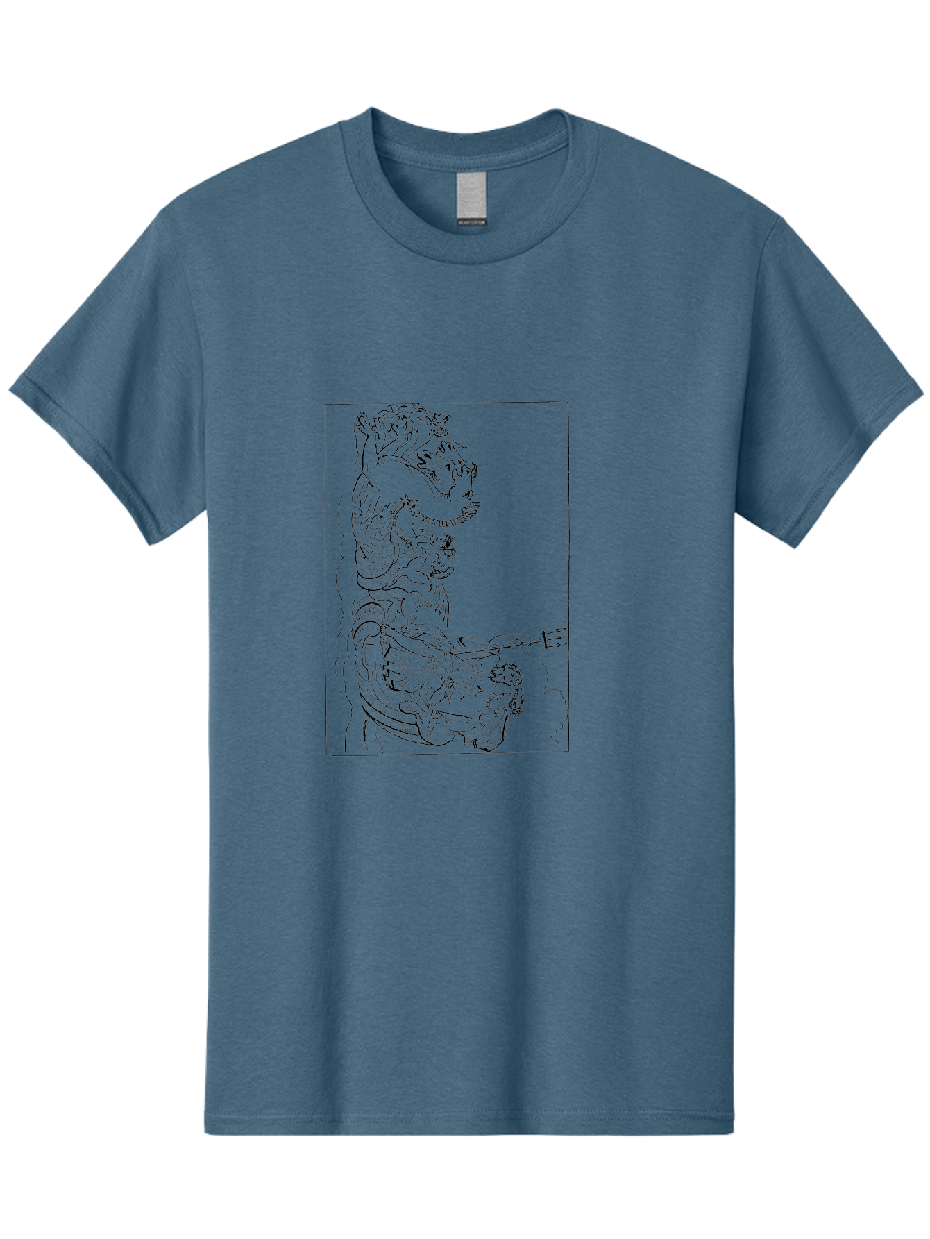 Dragon-Illustration Men'S Graphic Tee, 100% Cotton, Comfortable Casual Summer Wear, Machine Washable, Dragon And Warrior, Mythical Creature, Traditional Art, Intricate Design, Symbolic Figure, Chinese Culture, Fantasy Artwork, Line Drawing - Aaa531 23