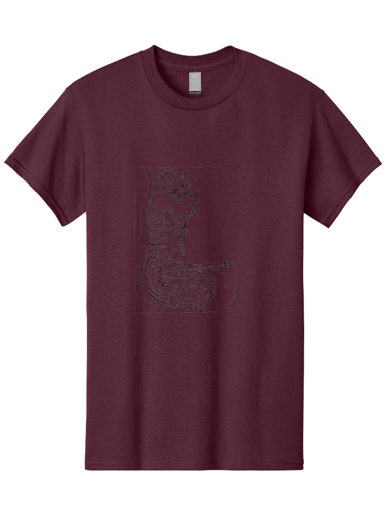 Dragon-Illustration Men'S Graphic Tee, 100% Cotton, Comfortable Casual Summer Wear, Machine Washable, Dragon And Warrior, Mythical Creature, Traditional Art, Intricate Design, Symbolic Figure, Chinese Culture, Fantasy Artwork, Line Drawing - Aaa531 13