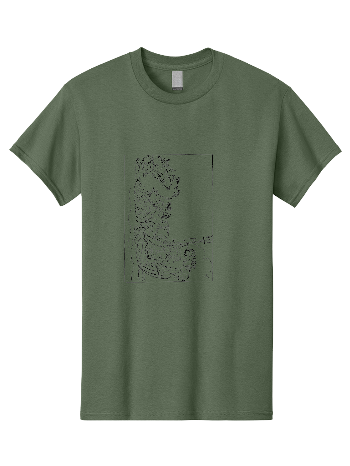 Dragon-Illustration Men'S Graphic Tee, 100% Cotton, Comfortable Casual Summer Wear, Machine Washable, Dragon And Warrior, Mythical Creature, Traditional Art, Intricate Design, Symbolic Figure, Chinese Culture, Fantasy Artwork, Line Drawing - Aaa531 7