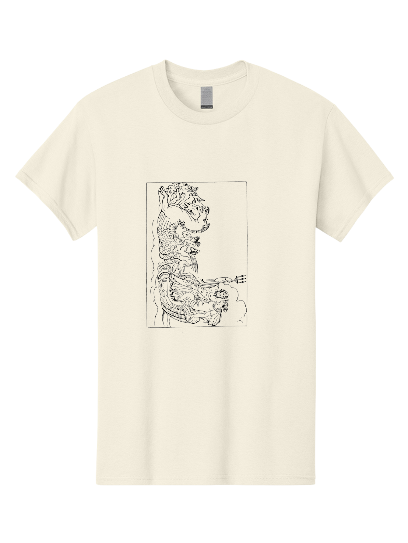 Dragon-Illustration Men'S Graphic Tee, 100% Cotton, Comfortable Casual Summer Wear, Machine Washable, Dragon And Warrior, Mythical Creature, Traditional Art, Intricate Design, Symbolic Figure, Chinese Culture, Fantasy Artwork, Line Drawing - Aaa531 17