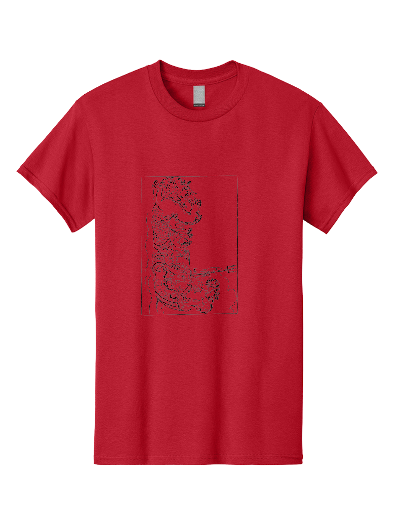 Dragon-Illustration Men'S Graphic Tee, 100% Cotton, Comfortable Casual Summer Wear, Machine Washable, Dragon And Warrior, Mythical Creature, Traditional Art, Intricate Design, Symbolic Figure, Chinese Culture, Fantasy Artwork, Line Drawing - Aaa531 27