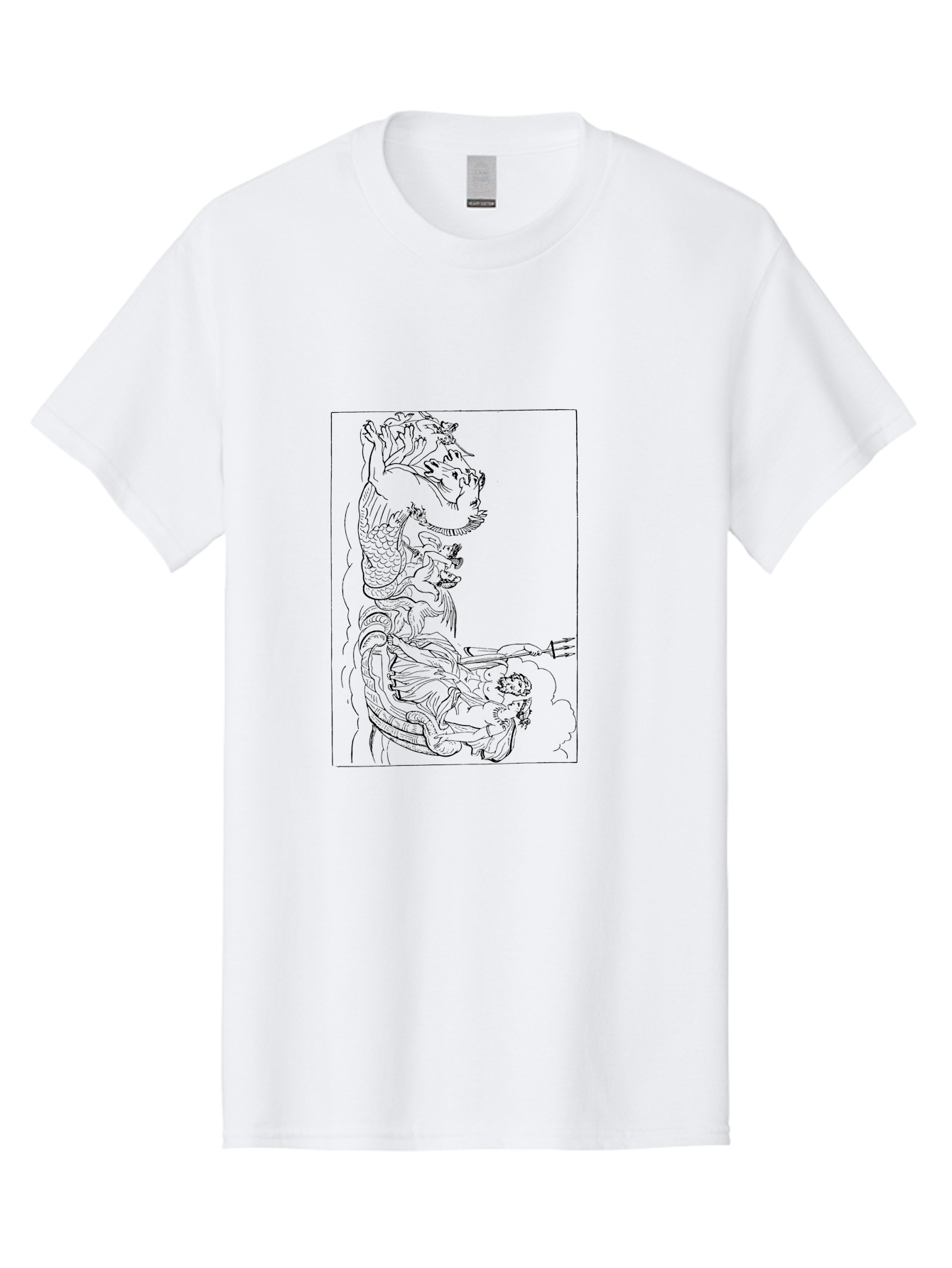 Dragon-Illustration Men'S Graphic Tee, 100% Cotton, Comfortable Casual Summer Wear, Machine Washable, Dragon And Warrior, Mythical Creature, Traditional Art, Intricate Design, Symbolic Figure, Chinese Culture, Fantasy Artwork, Line Drawing - Aaa531 21