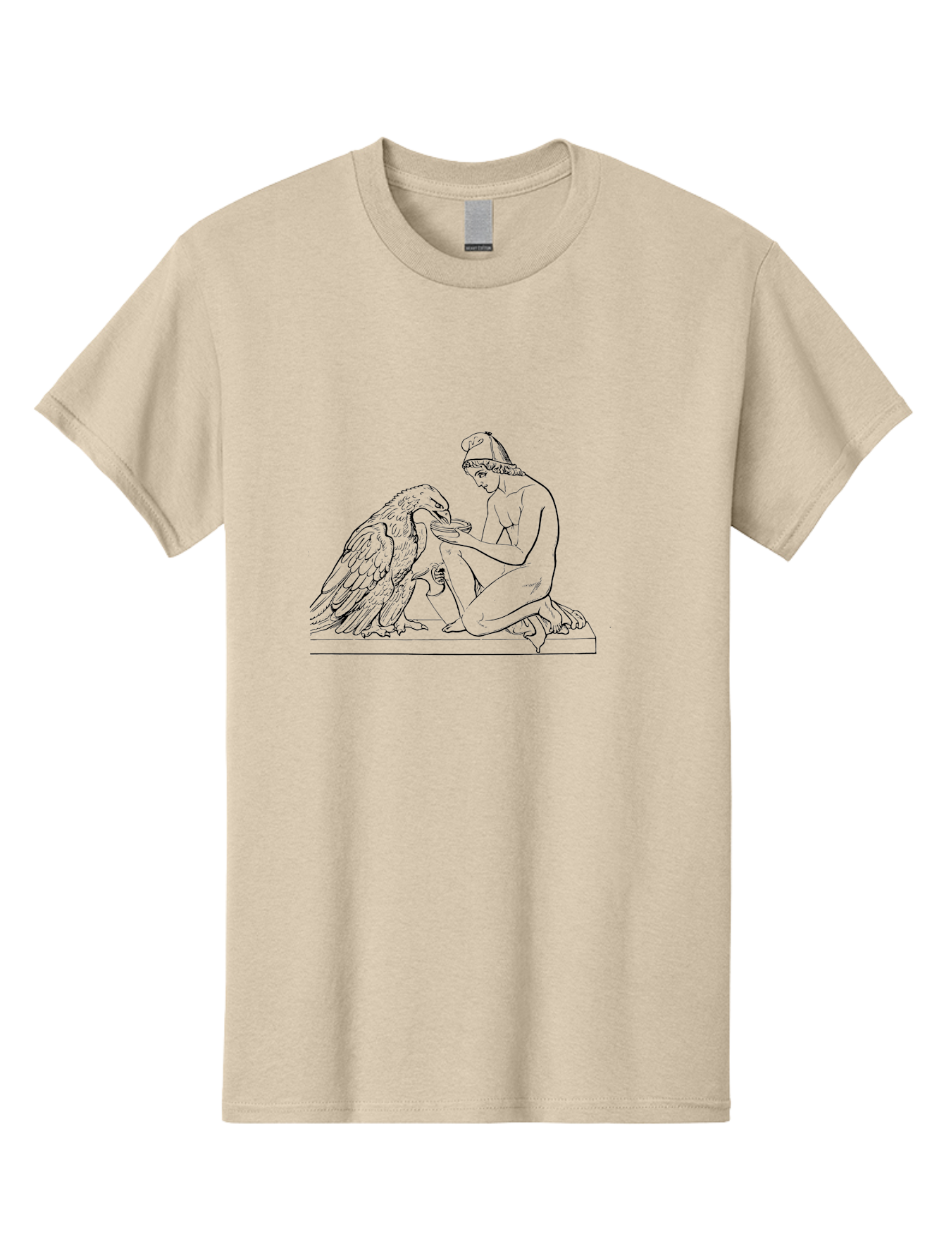 Ganymede-And-Eagle Men'S Graphic Tee, 100% Cotton, Comfortable Casual Summer Wear, Machine Washable, Kneeling Woman, Feeding Eagle, Bond Between Human And Animal, Nurturing Moment, Tender Interaction, Simple Line Art, Minimalist Design, - Aaa534 27