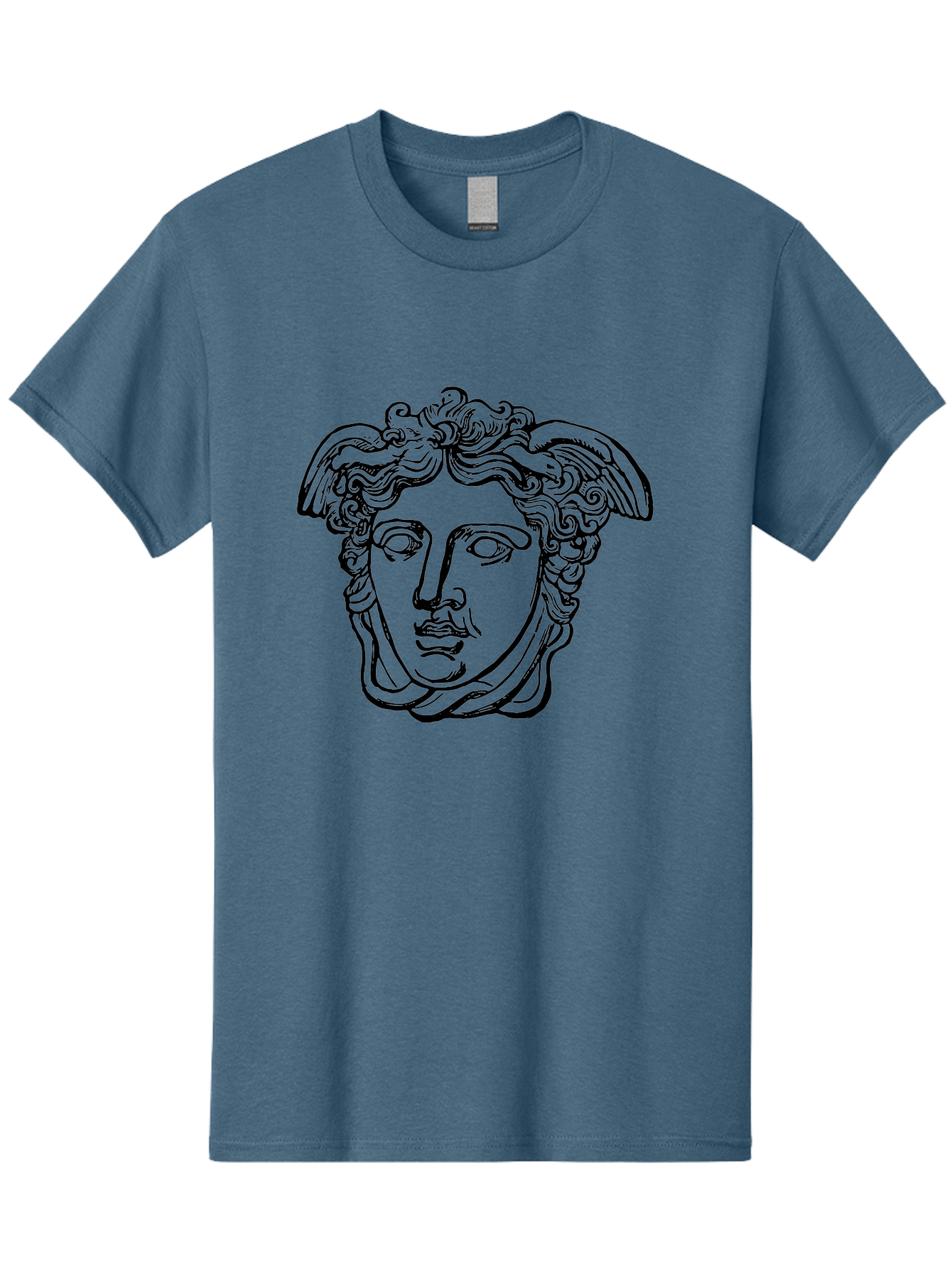 Hermes-Head Men'S Graphic Tee, 100% Cotton, Comfortable Casual Summer Wear, Machine Washable, Classical Art, Greek Mythology, Hermes Statue, Winged Head, Curly Hair, Elegant Design, Minimalist Illustration, Ancient Greece - Aaa543 11