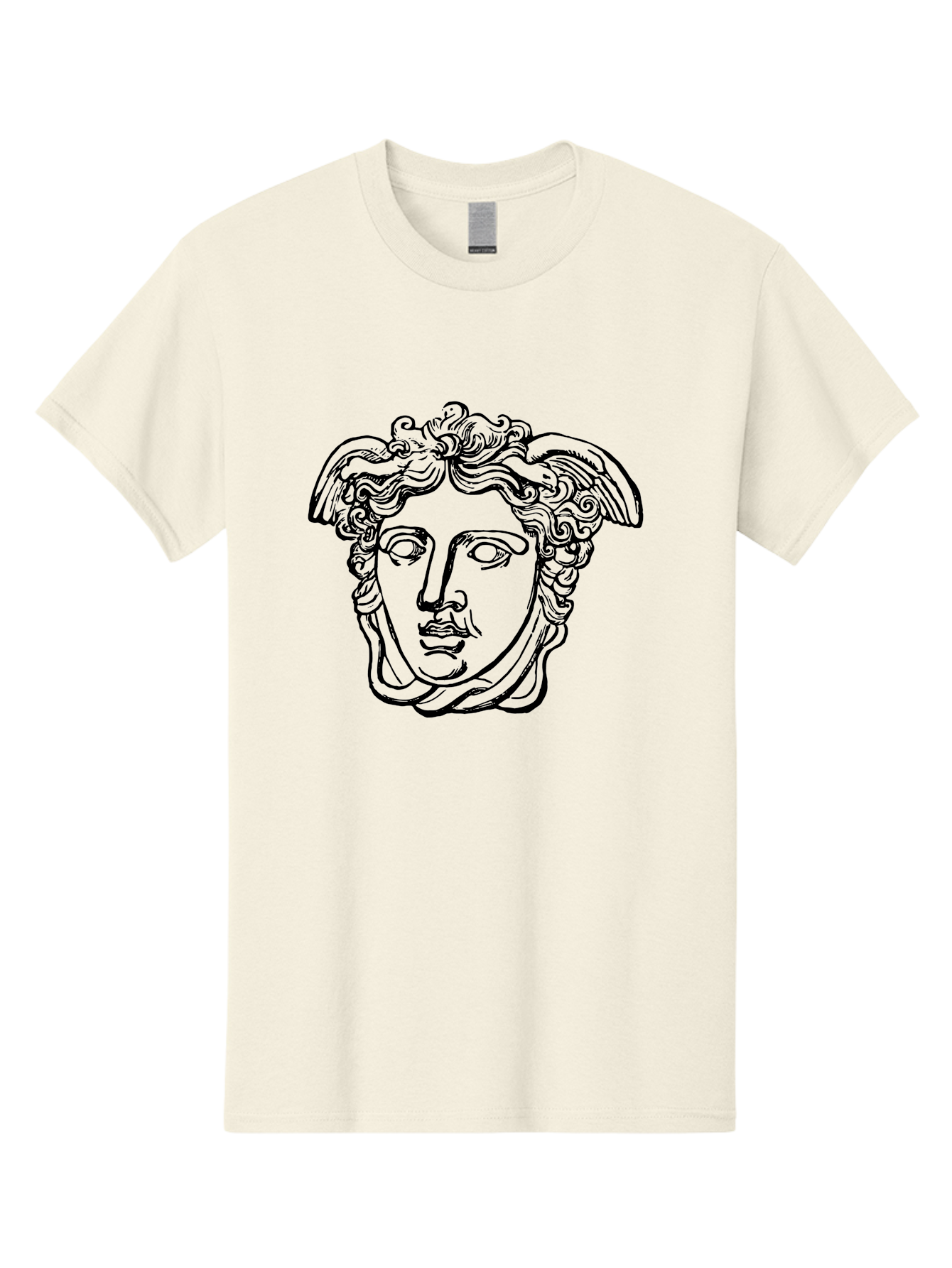 Hermes-Head Men'S Graphic Tee, 100% Cotton, Comfortable Casual Summer Wear, Machine Washable, Classical Art, Greek Mythology, Hermes Statue, Winged Head, Curly Hair, Elegant Design, Minimalist Illustration, Ancient Greece - Aaa543 17