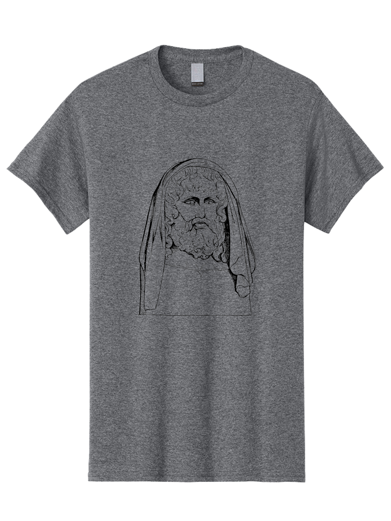 Homer Men'S Graphic Tee, 100% Cotton, Comfortable Casual Summer Wear, Machine Washable, Classical Illustration, Ancient Greek Poet, Bearded Man, Curly Hair, Hooded Figure, Literary Figure, Historical Portrait, Vintage Artwork, - Aaa544 23