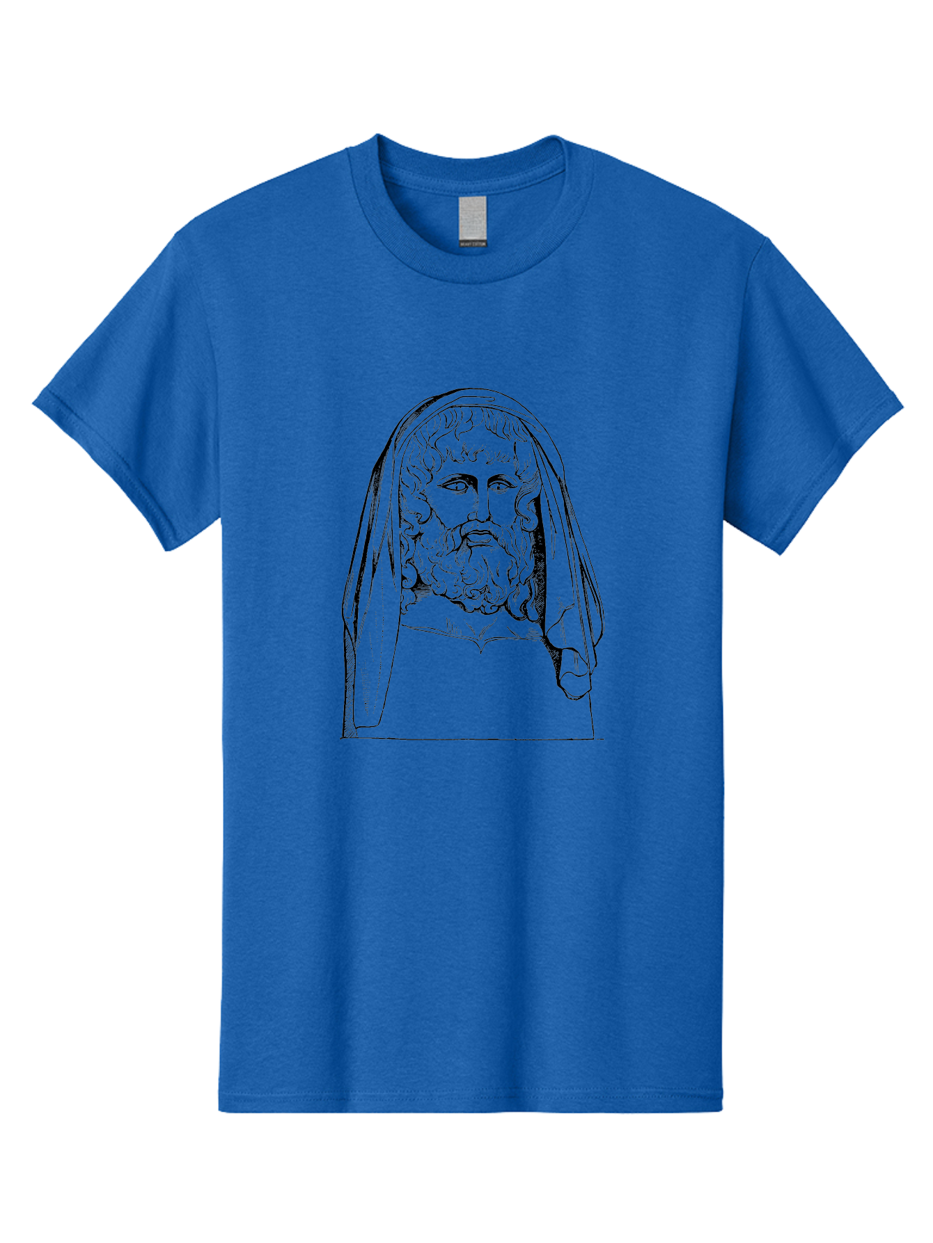 Homer Men'S Graphic Tee, 100% Cotton, Comfortable Casual Summer Wear, Machine Washable, Classical Illustration, Ancient Greek Poet, Bearded Man, Curly Hair, Hooded Figure, Literary Figure, Historical Portrait, Vintage Artwork, - Aaa544 25