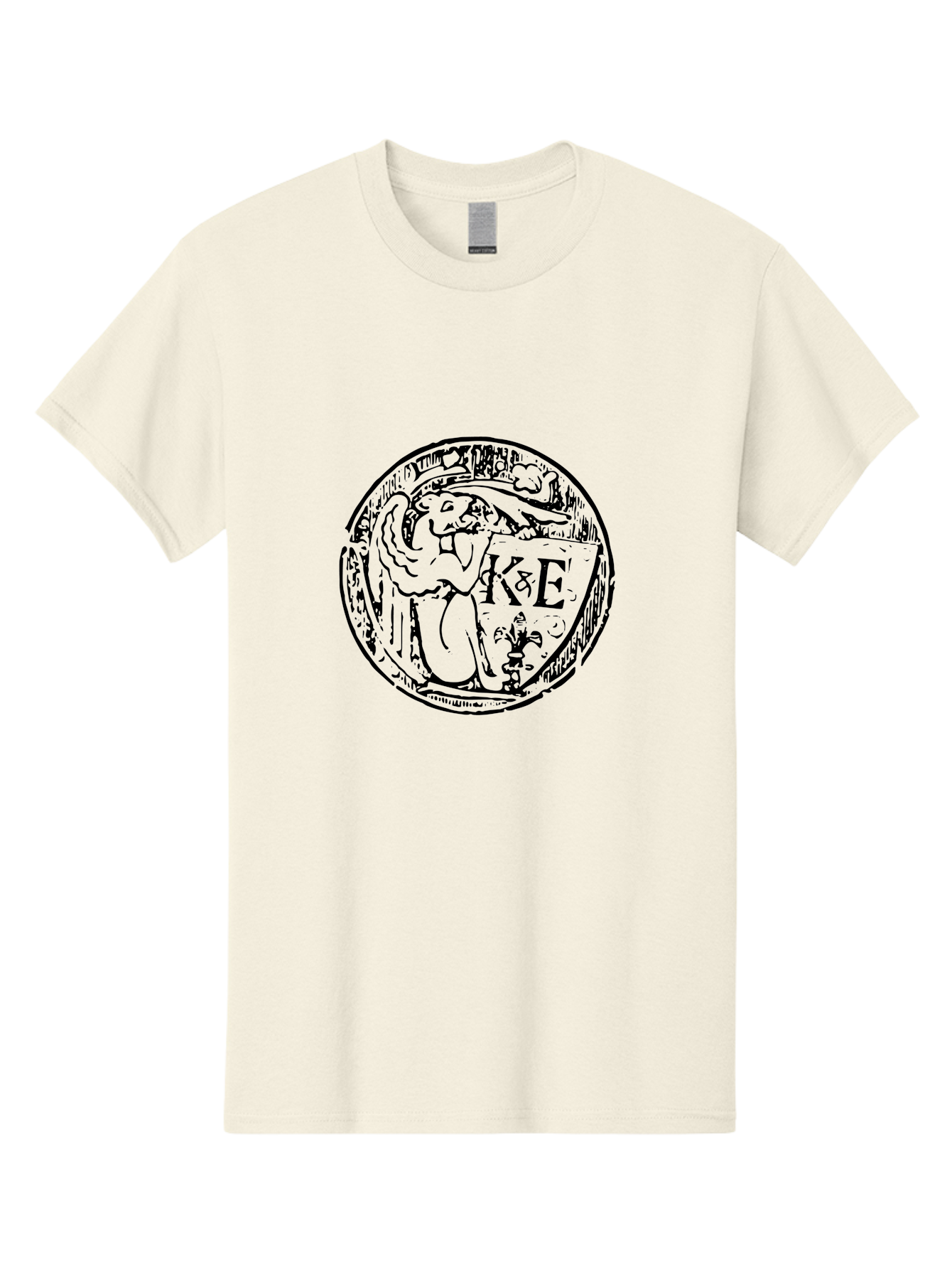 Ke-Logo Men'S Graphic Tee, 100% Cotton, Comfortable Casual Summer Wear, Machine Washable, Black Logo, Angel Holding Shield, 'Ke' Emblem, Circular Design, Mystical Symbol, Medieval Art, Gothic Style, Mysterious Figure, Artistic Logo - Aaa546 17