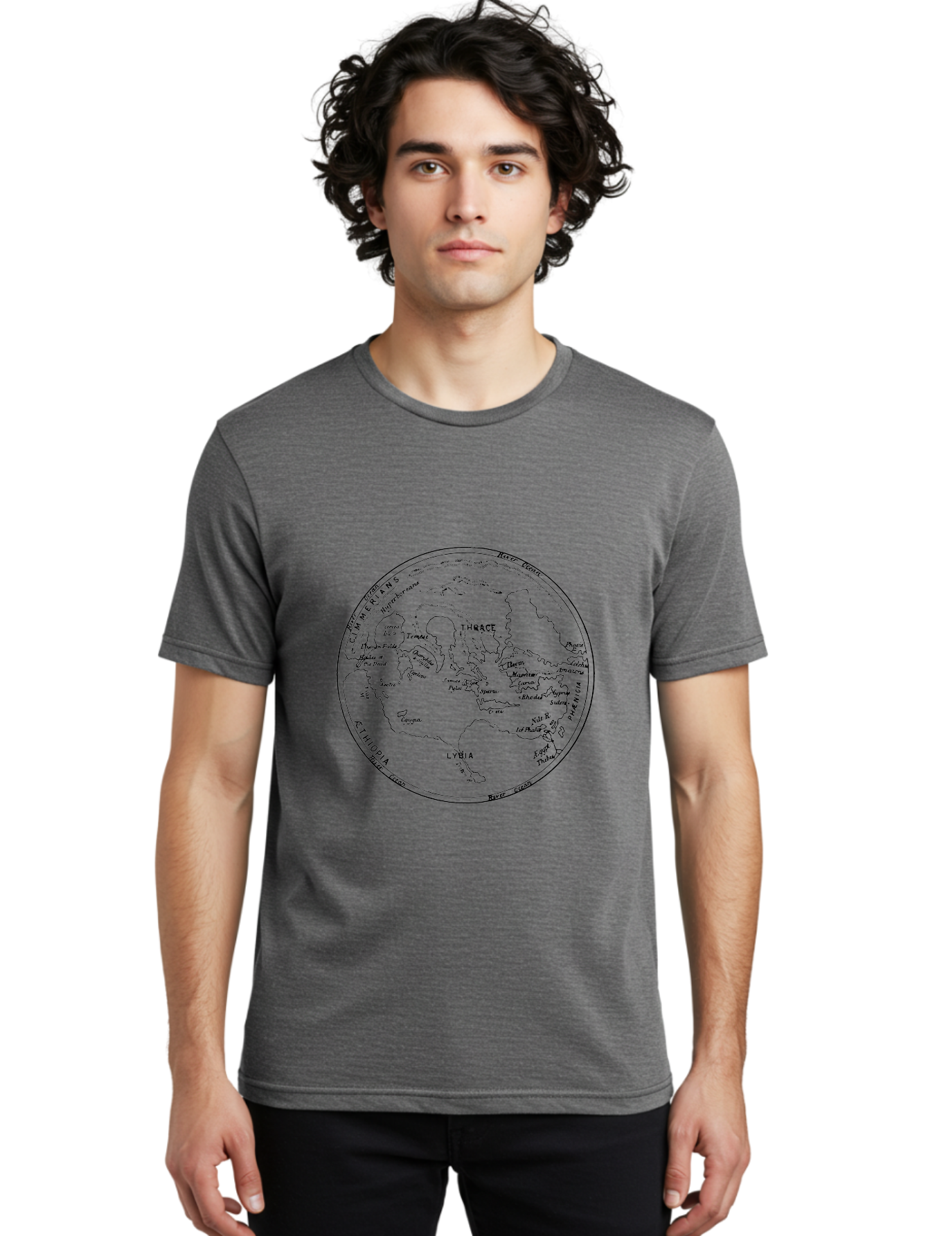 Ptolemy-World-Map Men'S Graphic Tee, 100% Cotton, Comfortable Casual Summer Wear, Machine Washable, Vintage Globe, World Map, Geographic Illustration, Antique Cartography, Historical Regions, Classical Geography, Old World Map, - Aaa557 6