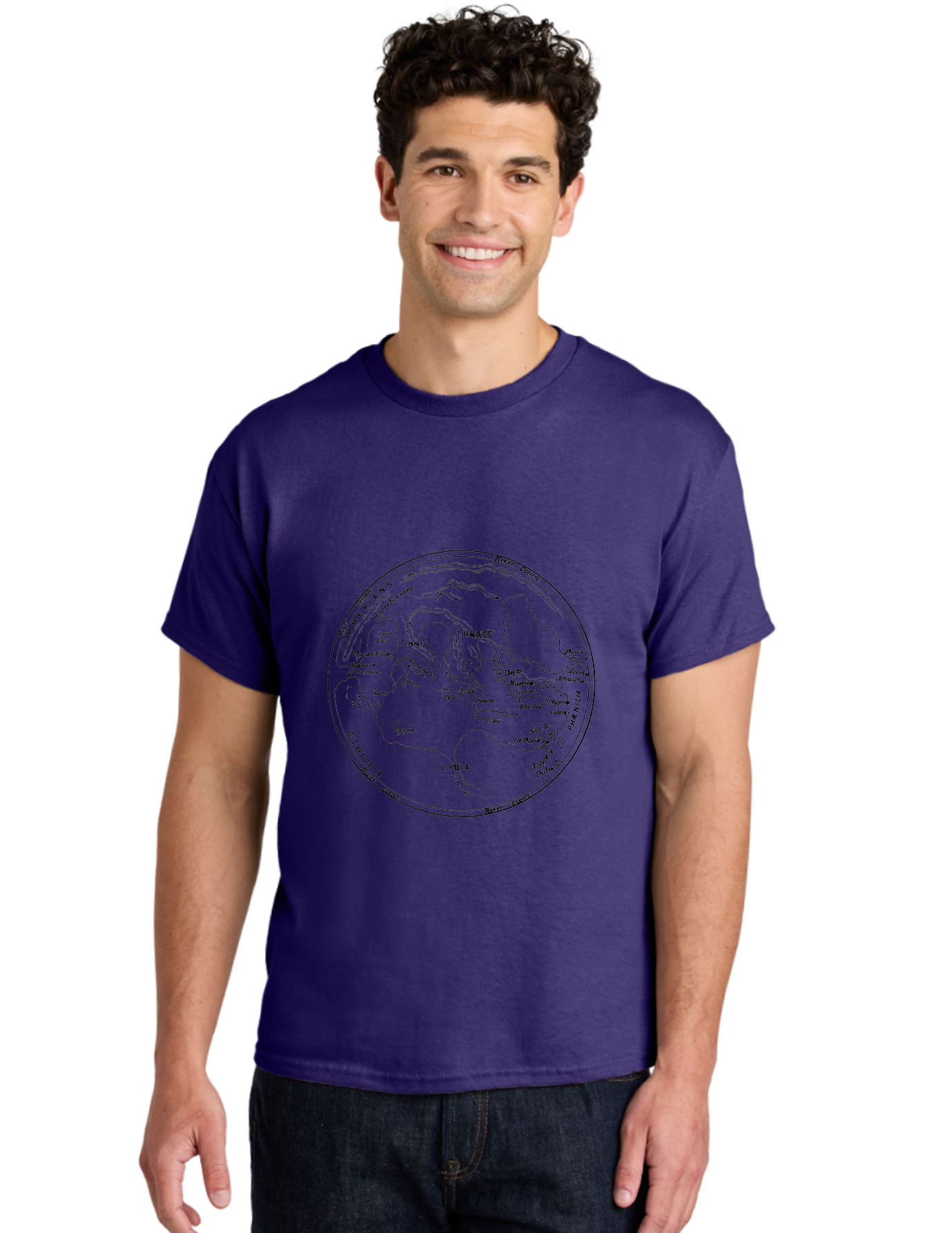 Ptolemy-World-Map Men'S Graphic Tee, 100% Cotton, Comfortable Casual Summer Wear, Machine Washable, Vintage Globe, World Map, Geographic Illustration, Antique Cartography, Historical Regions, Classical Geography, Old World Map, - Aaa557 18