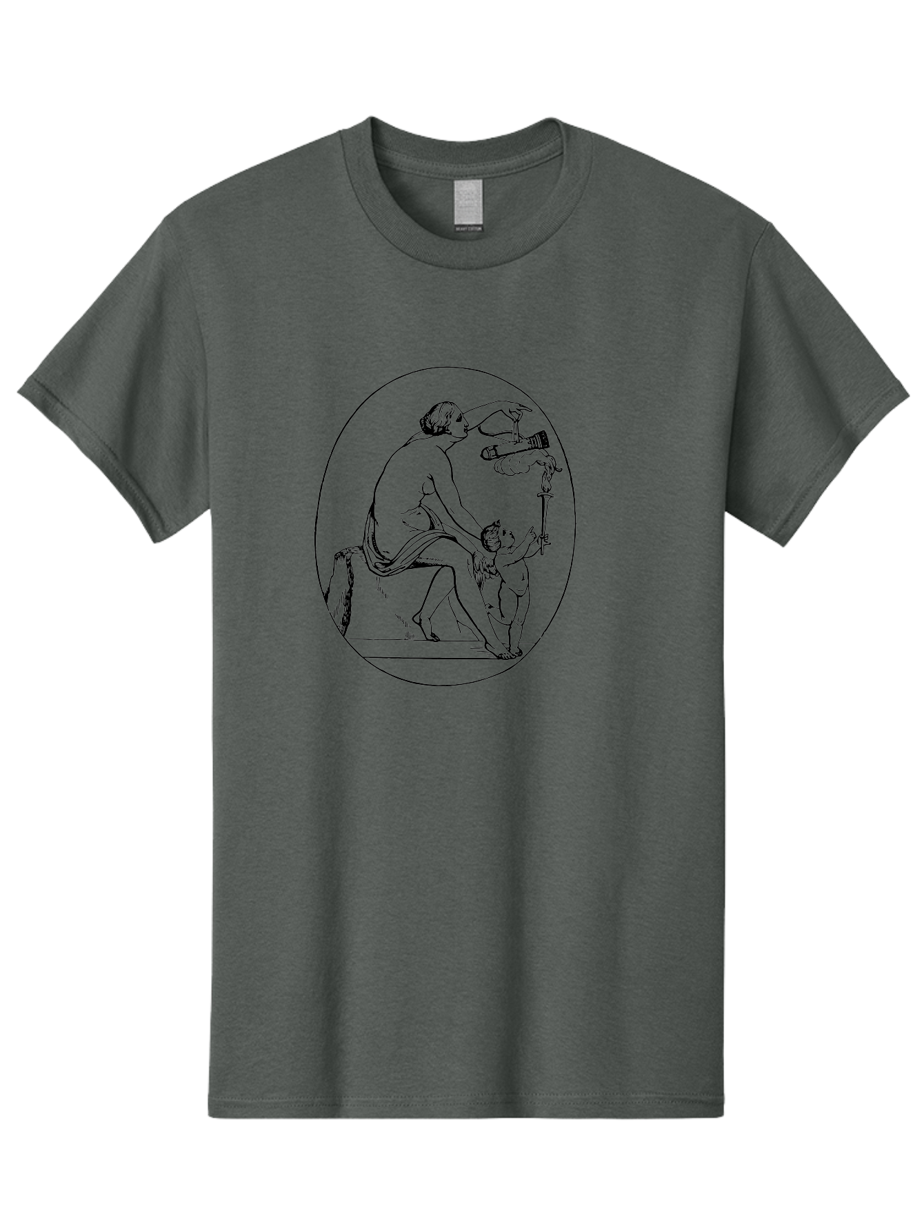 Satyr-And-Child Men'S Graphic Tee, 100% Cotton, Comfortable Casual Summer Wear, Machine Washable, Classical Art, Man Kneeling, Child Standing, Gift Giving, Ancient Greek, Black Line Art, Simple Shapes, Minimalist Design, Elegant Lines, - Aaa560 27