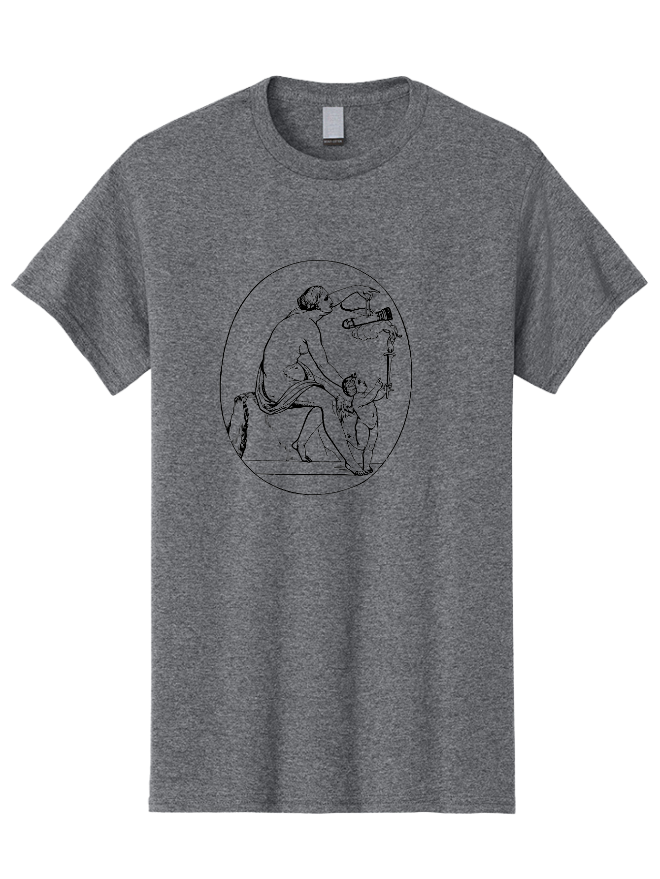 Satyr-And-Child Men'S Graphic Tee, 100% Cotton, Comfortable Casual Summer Wear, Machine Washable, Classical Art, Man Kneeling, Child Standing, Gift Giving, Ancient Greek, Black Line Art, Simple Shapes, Minimalist Design, Elegant Lines, - Aaa560 15