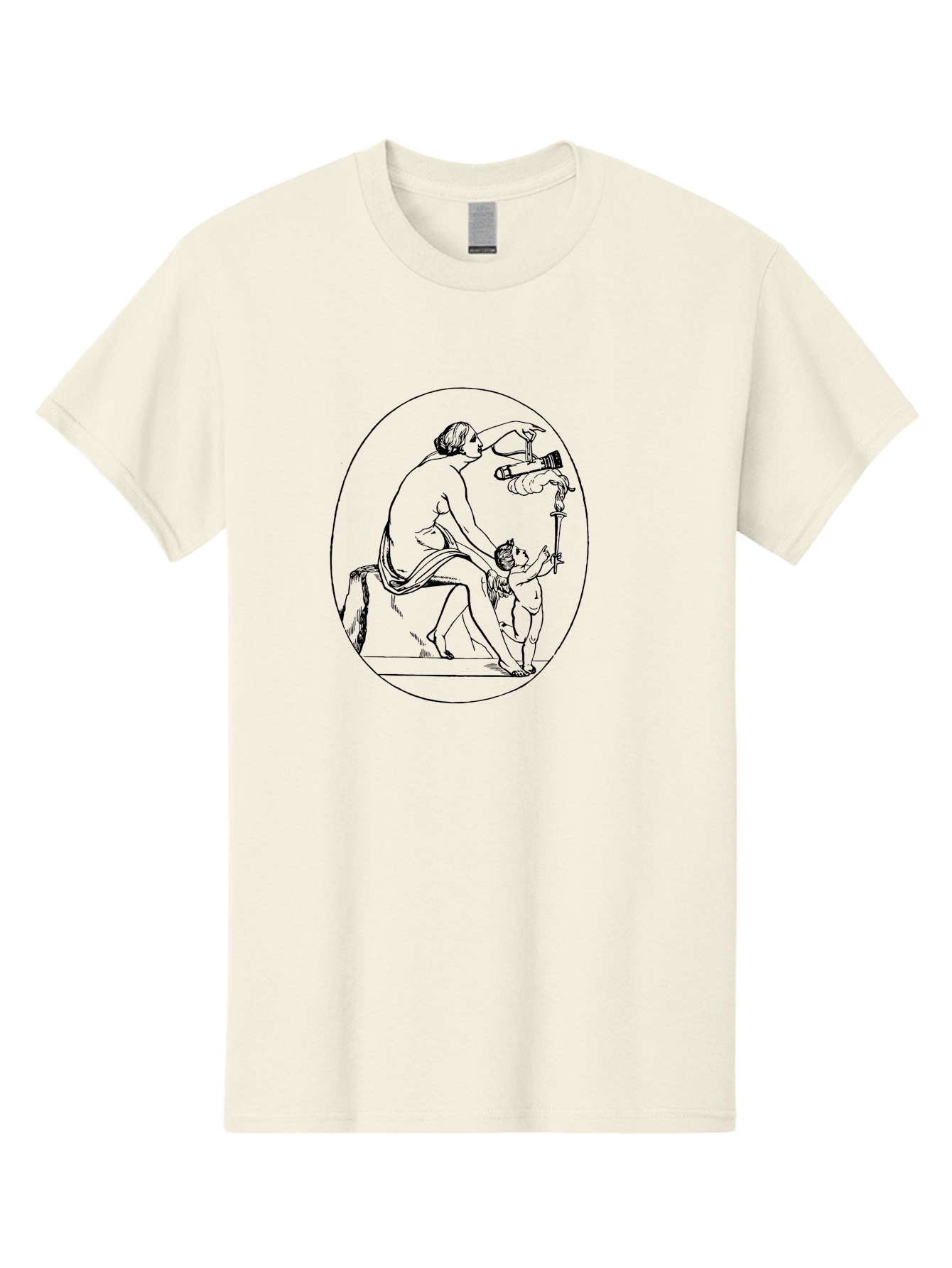 Satyr-And-Child Men'S Graphic Tee, 100% Cotton, Comfortable Casual Summer Wear, Machine Washable, Classical Art, Man Kneeling, Child Standing, Gift Giving, Ancient Greek, Black Line Art, Simple Shapes, Minimalist Design, Elegant Lines, - Aaa560 7