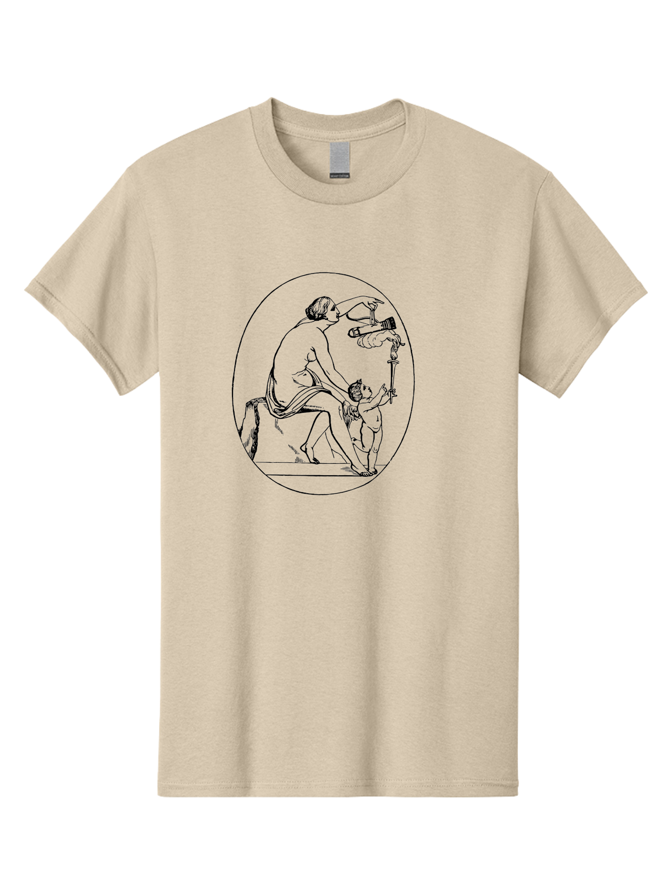 Satyr-And-Child Men'S Graphic Tee, 100% Cotton, Comfortable Casual Summer Wear, Machine Washable, Classical Art, Man Kneeling, Child Standing, Gift Giving, Ancient Greek, Black Line Art, Simple Shapes, Minimalist Design, Elegant Lines, - Aaa560 25