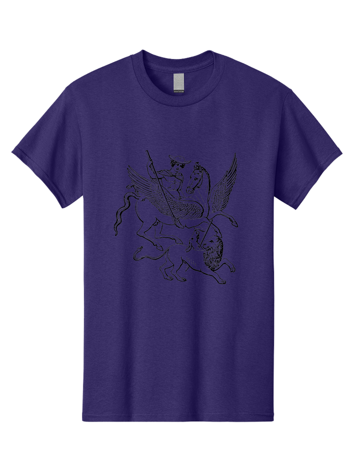 St-George-And-Dragon Men'S Graphic Tee, 100% Cotton, Comfortable Casual Summer Wear, Machine Washable, Man Riding Winged Horse, Horse Attacking Lion, Mythical Creatures, Fantasy Artwork, Black Line Art, Vintage Illustration, - Aaa565 19