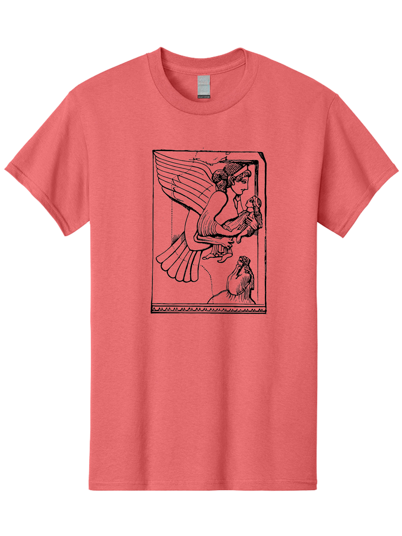 Winged-Goddess-With-Bird Men'S Graphic Tee, 100% Cotton, Comfortable Casual Summer Wear, Machine Washable, Winged Goddess Offering Dove, Ancient Greek Art, Mythological Figure, Dove Symbolism, Angelic Being, Classical Mythology, - Aaa571 29