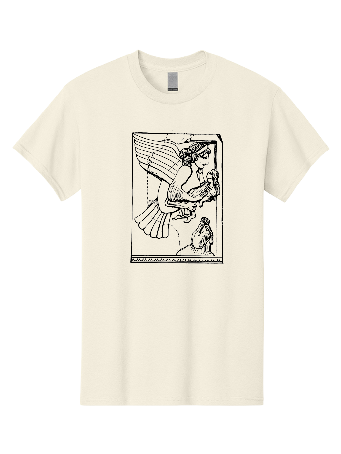 Winged-Goddess-With-Bird Men'S Graphic Tee, 100% Cotton, Comfortable Casual Summer Wear, Machine Washable, Winged Goddess Offering Dove, Ancient Greek Art, Mythological Figure, Dove Symbolism, Angelic Being, Classical Mythology, - Aaa571 13