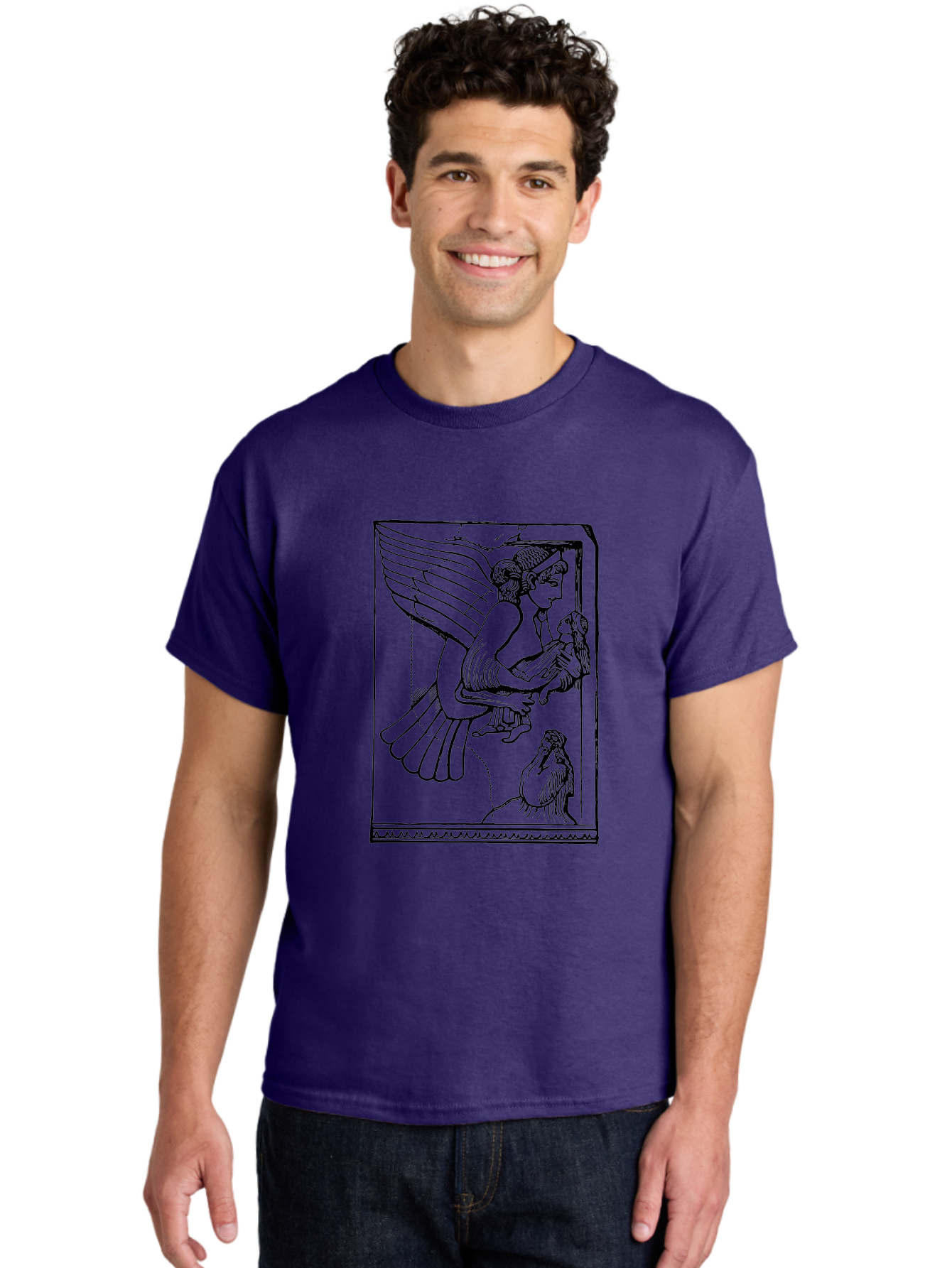 Winged-Goddess-With-Bird Men'S Graphic Tee, 100% Cotton, Comfortable Casual Summer Wear, Machine Washable, Winged Goddess Offering Dove, Ancient Greek Art, Mythological Figure, Dove Symbolism, Angelic Being, Classical Mythology, - Aaa571 18