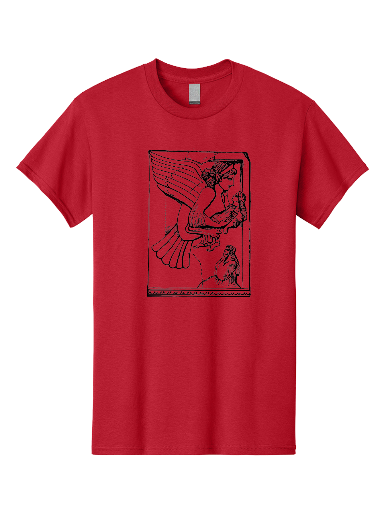 Winged-Goddess-With-Bird Men'S Graphic Tee, 100% Cotton, Comfortable Casual Summer Wear, Machine Washable, Winged Goddess Offering Dove, Ancient Greek Art, Mythological Figure, Dove Symbolism, Angelic Being, Classical Mythology, - Aaa571 25