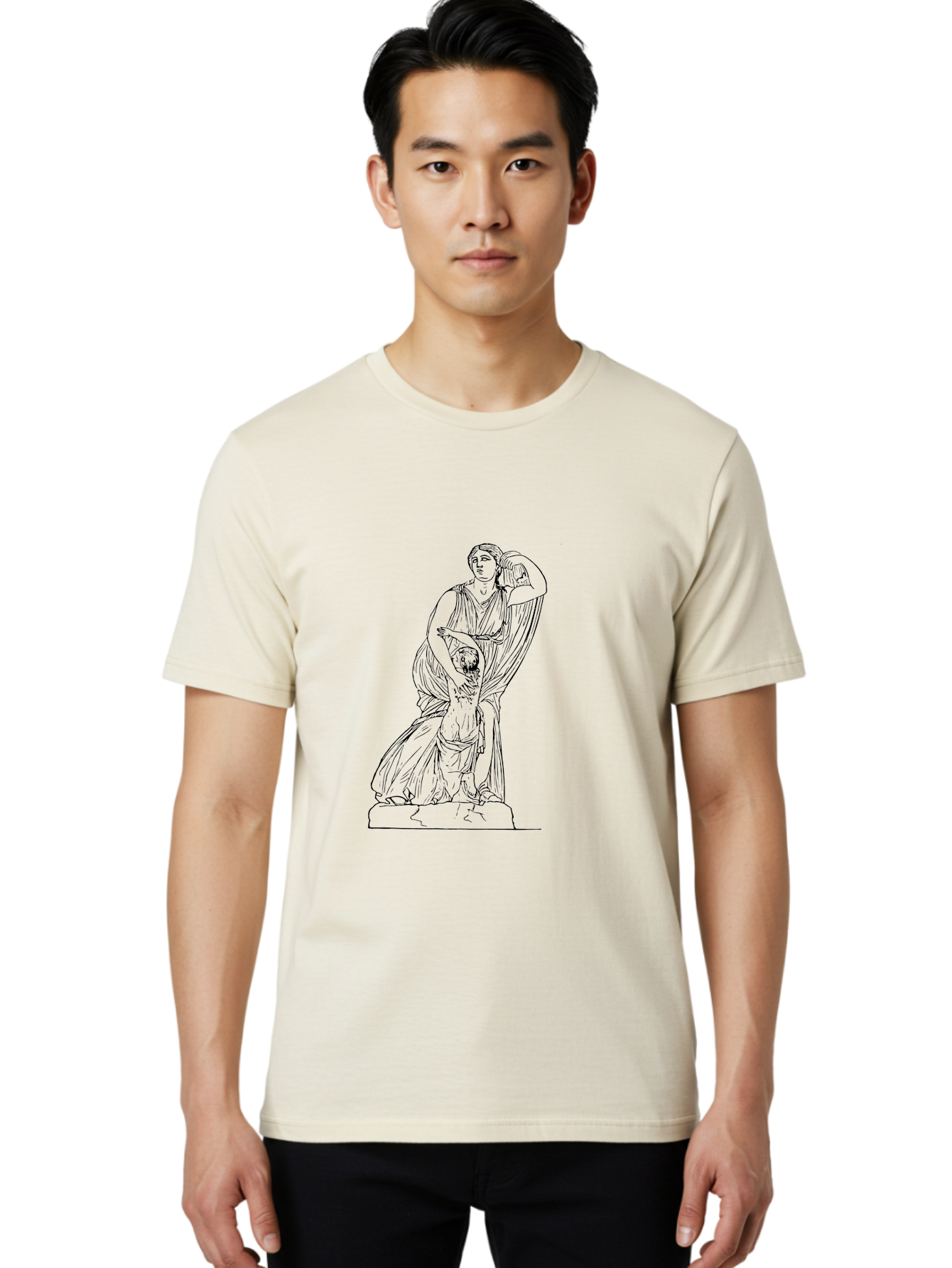 Woman-And-Child-Statue Men'S Graphic Tee, 100% Cotton, Comfortable Casual Summer Wear, Machine Washable, Statue Of A Woman, Classical Art, Greek Or Roman Sculpture, Mother And Child, Flowing Robes, Serene Expression, Iconic Artwork, - Aaa572 22