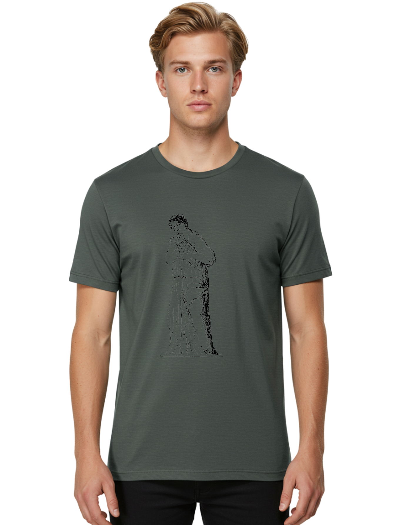 Woman-Playing-Lyre Men'S Graphic Tee, 100% Cotton, Comfortable Casual Summer Wear, Machine Washable, Classical Illustration, Ancient Greek Music, Female Musician, Lyre Player, Artistic Expression, Cultural Heritage, Historical Art, - Aaa574 26