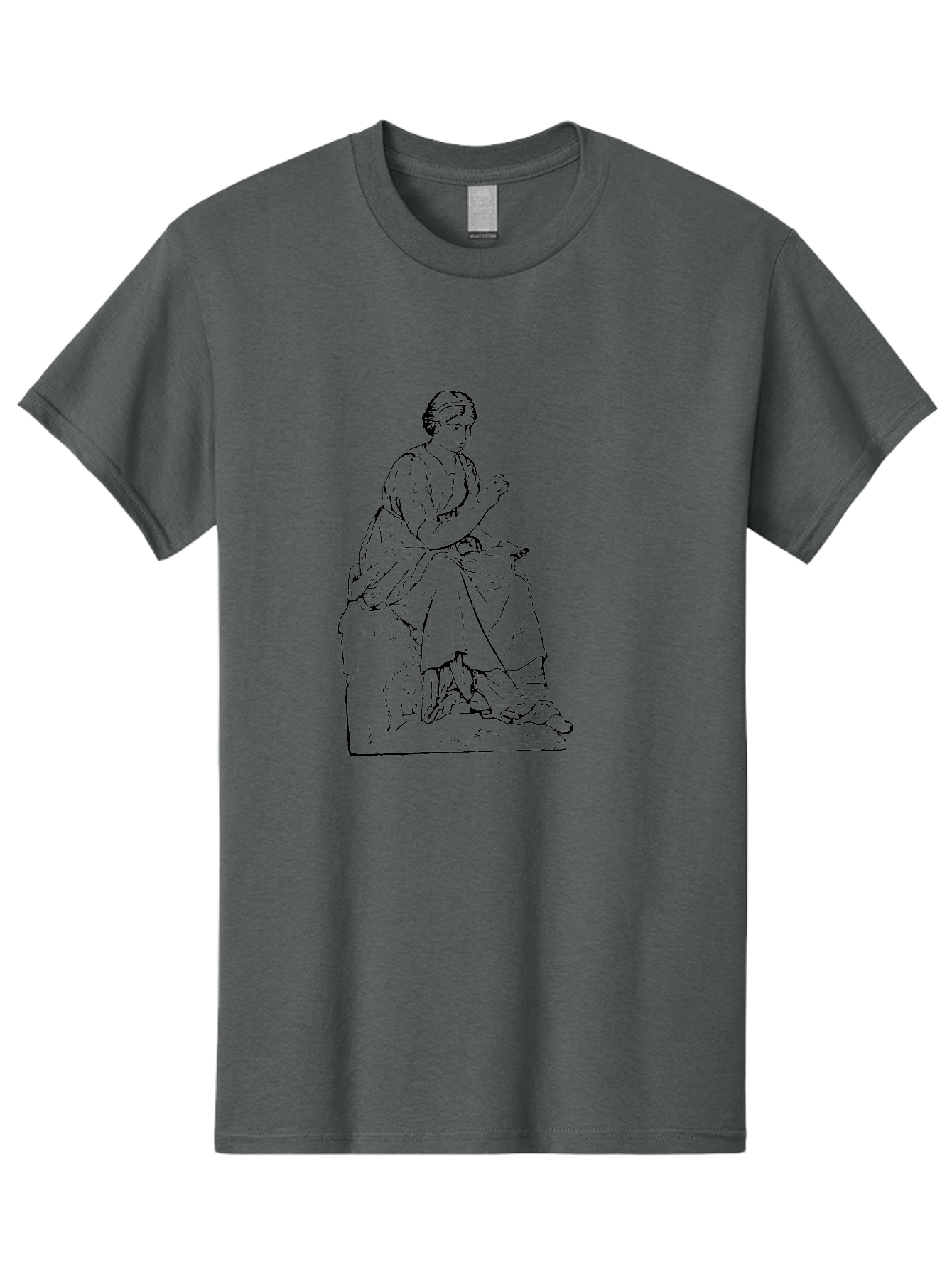 Woman-Sitting Men'S Graphic Tee, 100% Cotton, Comfortable Casual Summer Wear, Machine Washable, Classical Art, Woman Sitting On A Rock, Flowing Dress, Serene Atmosphere, Simple Elegance, Pencil Drawing Style, Female Figure, - Aaa576 1