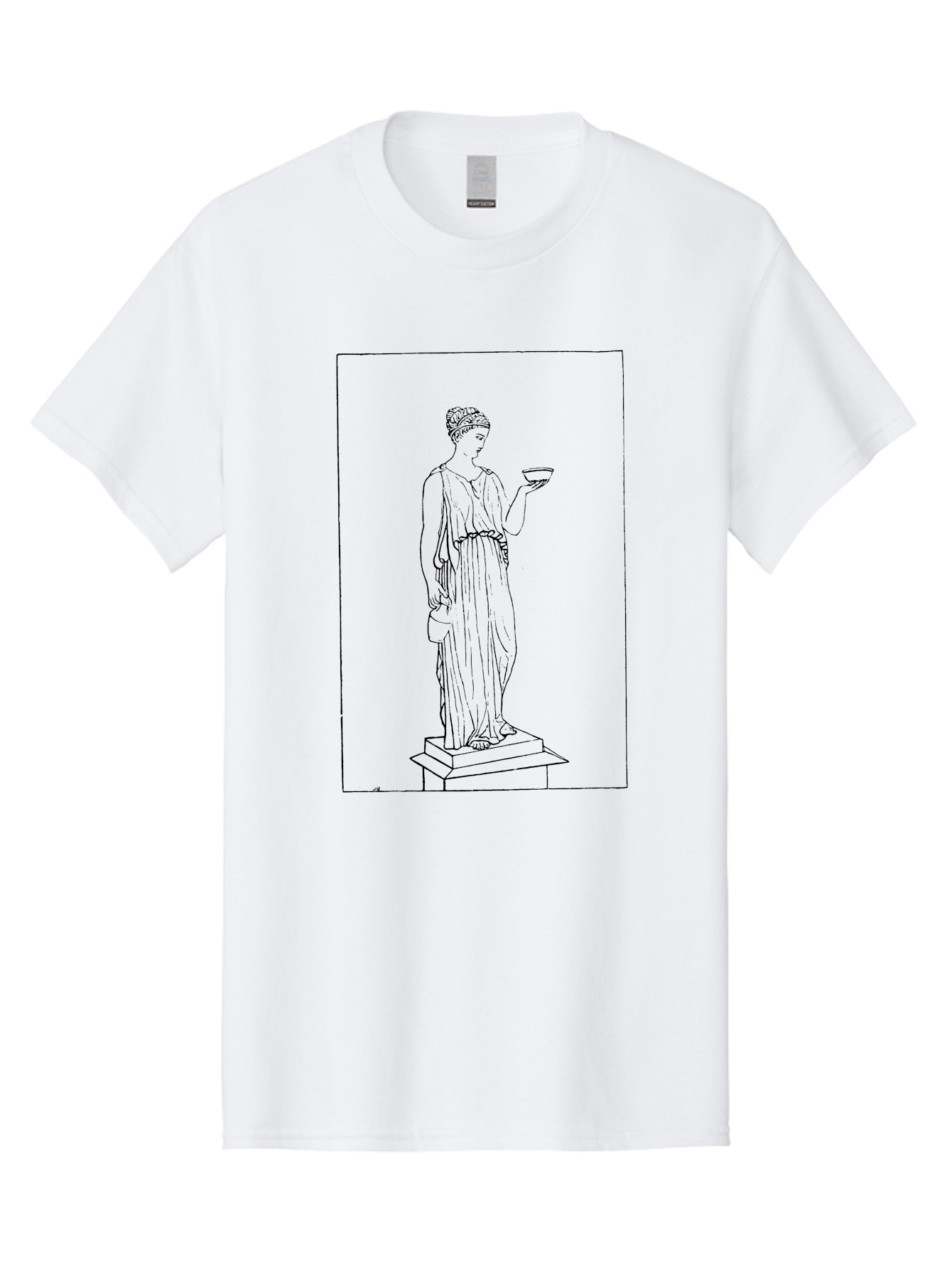 Woman-With-Bowl Men'S Graphic Tee, 100% Cotton, Comfortable Casual Summer Wear, Machine Washable, Classical Statue, Ancient Greek, Female Figure, Draped Clothing, Holding Bowl, Simple Illustration, Elegant Lines, Minimalist Art, - Aaa577 15
