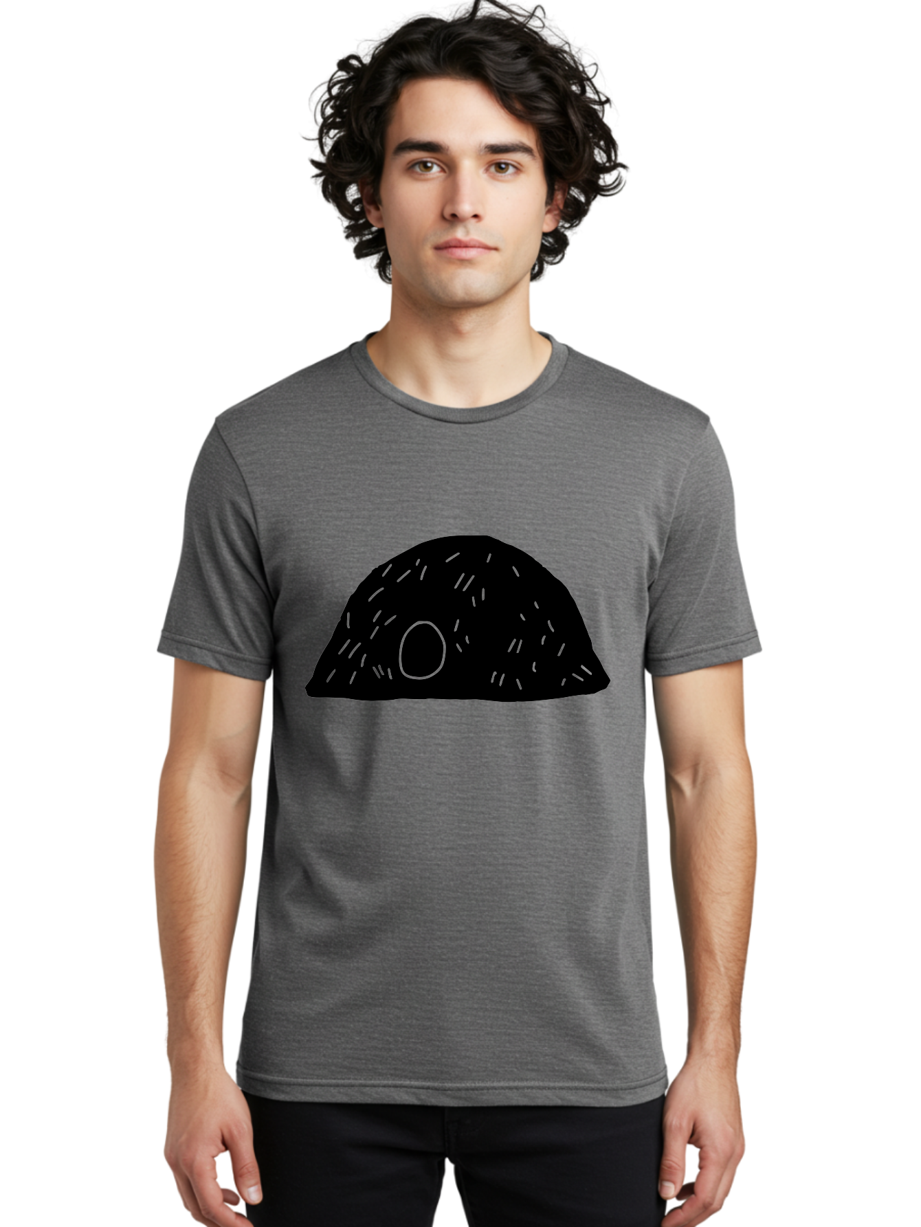 Black-Mushroom Men'S Graphic Tee, 100% Cotton, Comfortable Casual Summer Wear, Machine Washable, Black Dome Shape, Green Neon Lines, Abstract Art, Futuristic Design, Modern Graphic, Minimalist Style, Simple Shapes, Neon Accents - Aaa584 10