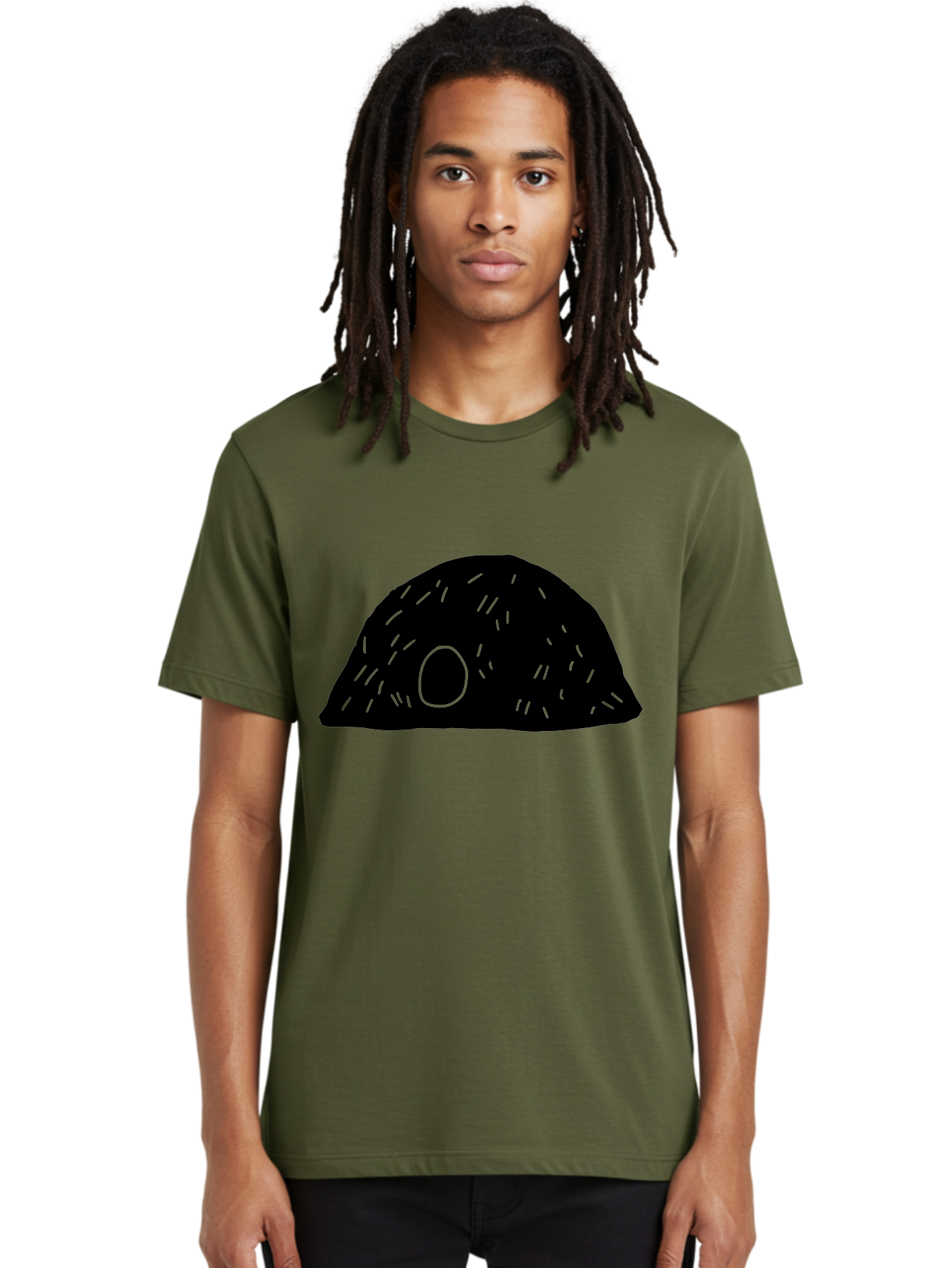 Black-Mushroom Men'S Graphic Tee, 100% Cotton, Comfortable Casual Summer Wear, Machine Washable, Black Dome Shape, Green Neon Lines, Abstract Art, Futuristic Design, Modern Graphic, Minimalist Style, Simple Shapes, Neon Accents - Aaa584 16
