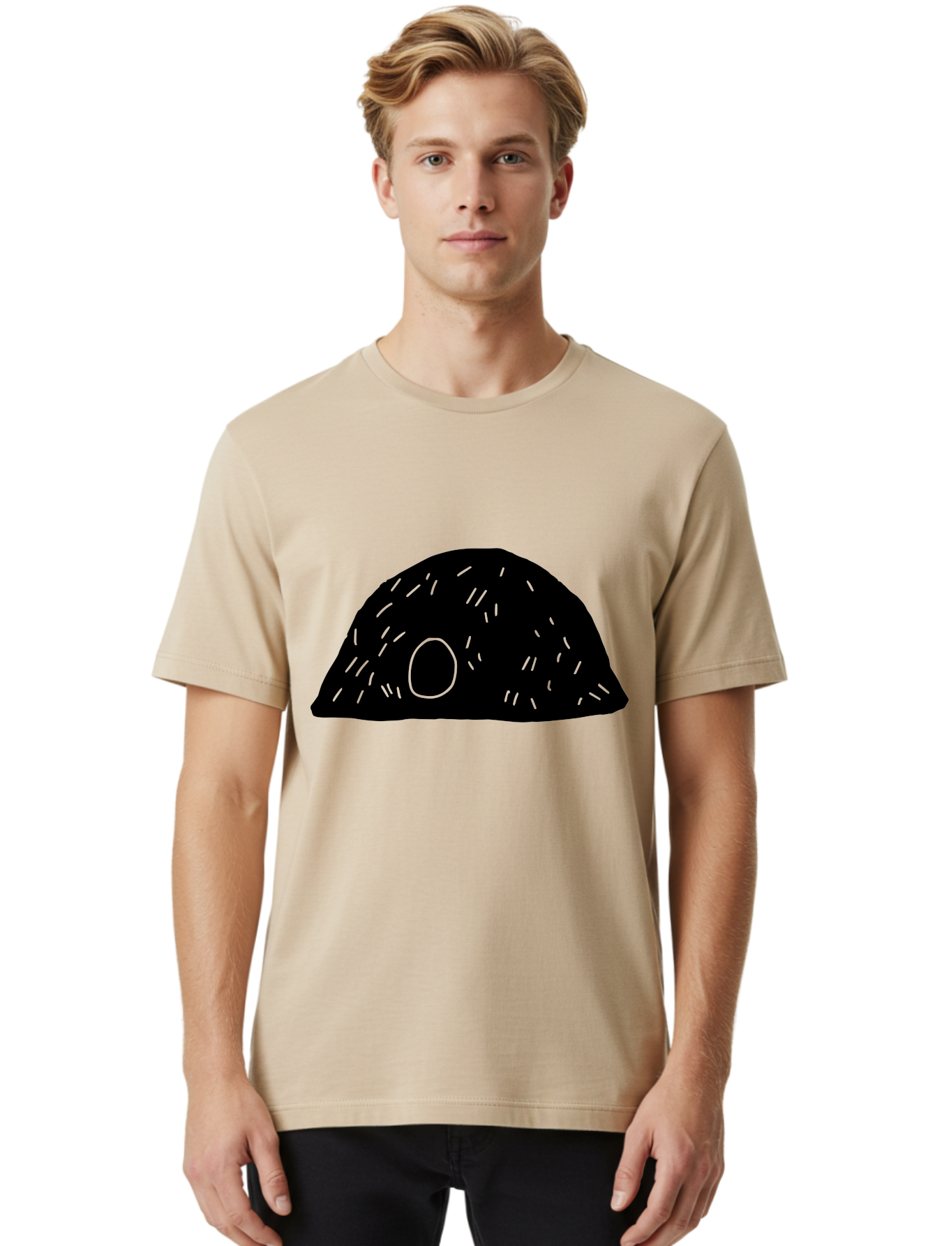 Black-Mushroom Men'S Graphic Tee, 100% Cotton, Comfortable Casual Summer Wear, Machine Washable, Black Dome Shape, Green Neon Lines, Abstract Art, Futuristic Design, Modern Graphic, Minimalist Style, Simple Shapes, Neon Accents - Aaa584 28