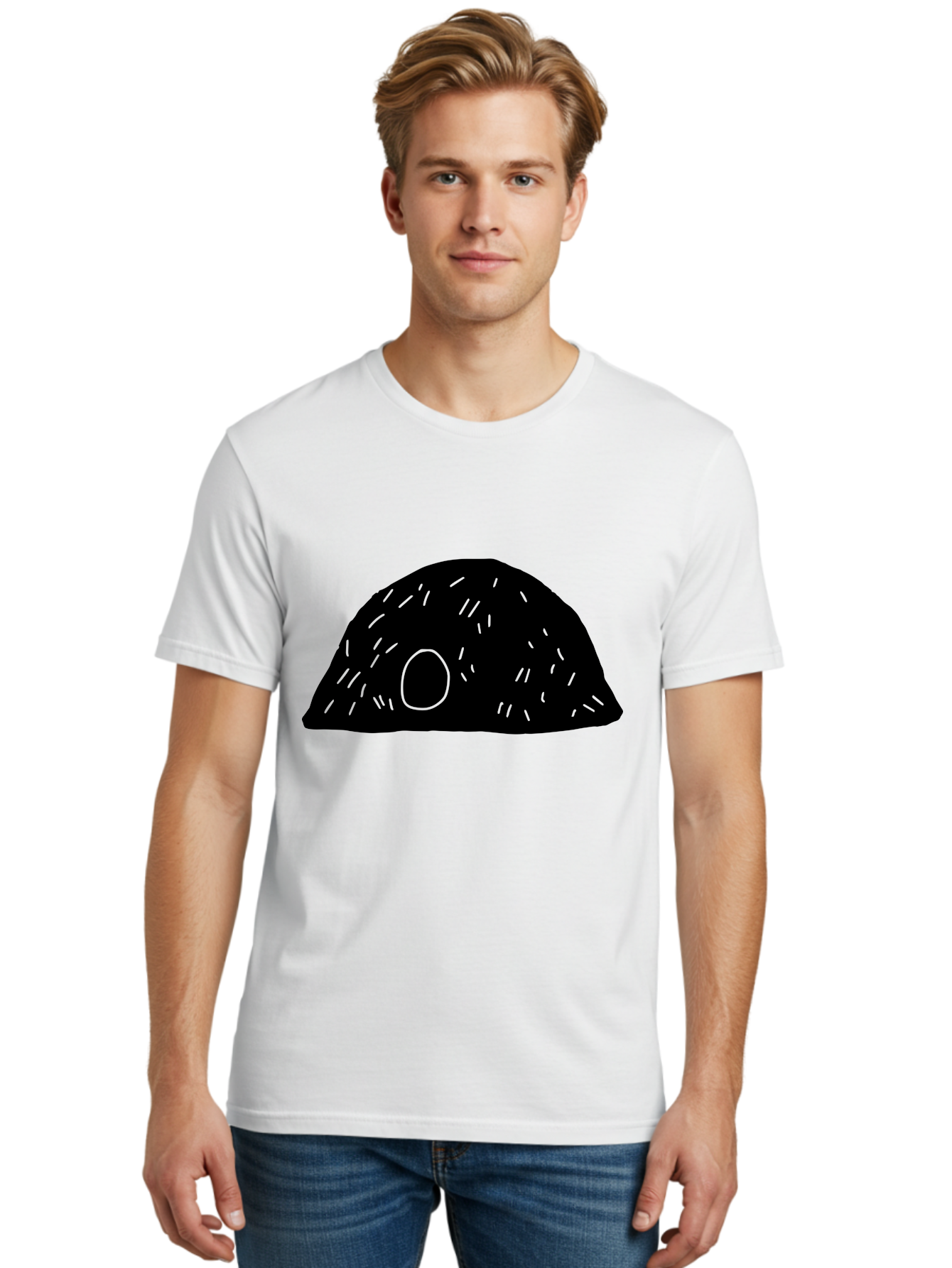 Black-Mushroom Men'S Graphic Tee, 100% Cotton, Comfortable Casual Summer Wear, Machine Washable, Black Dome Shape, Green Neon Lines, Abstract Art, Futuristic Design, Modern Graphic, Minimalist Style, Simple Shapes, Neon Accents - Aaa584 30